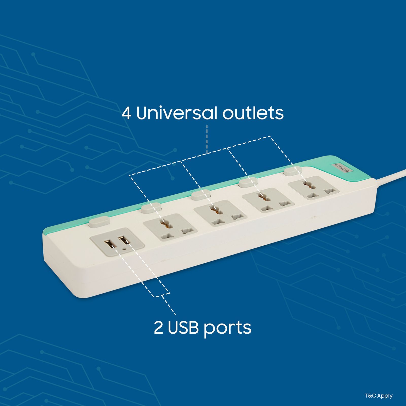 Croma 6 Amps 4 Sockets Surge Protector with Individual Switch (2 Meters, Child Safety Shutters, CRCP1001, Blue) Croma 6 Amps 4 Sockets Surge Protector with Individual Switch (2 Meters, Child Safety Shutters, CRCP1001, Blue)_6