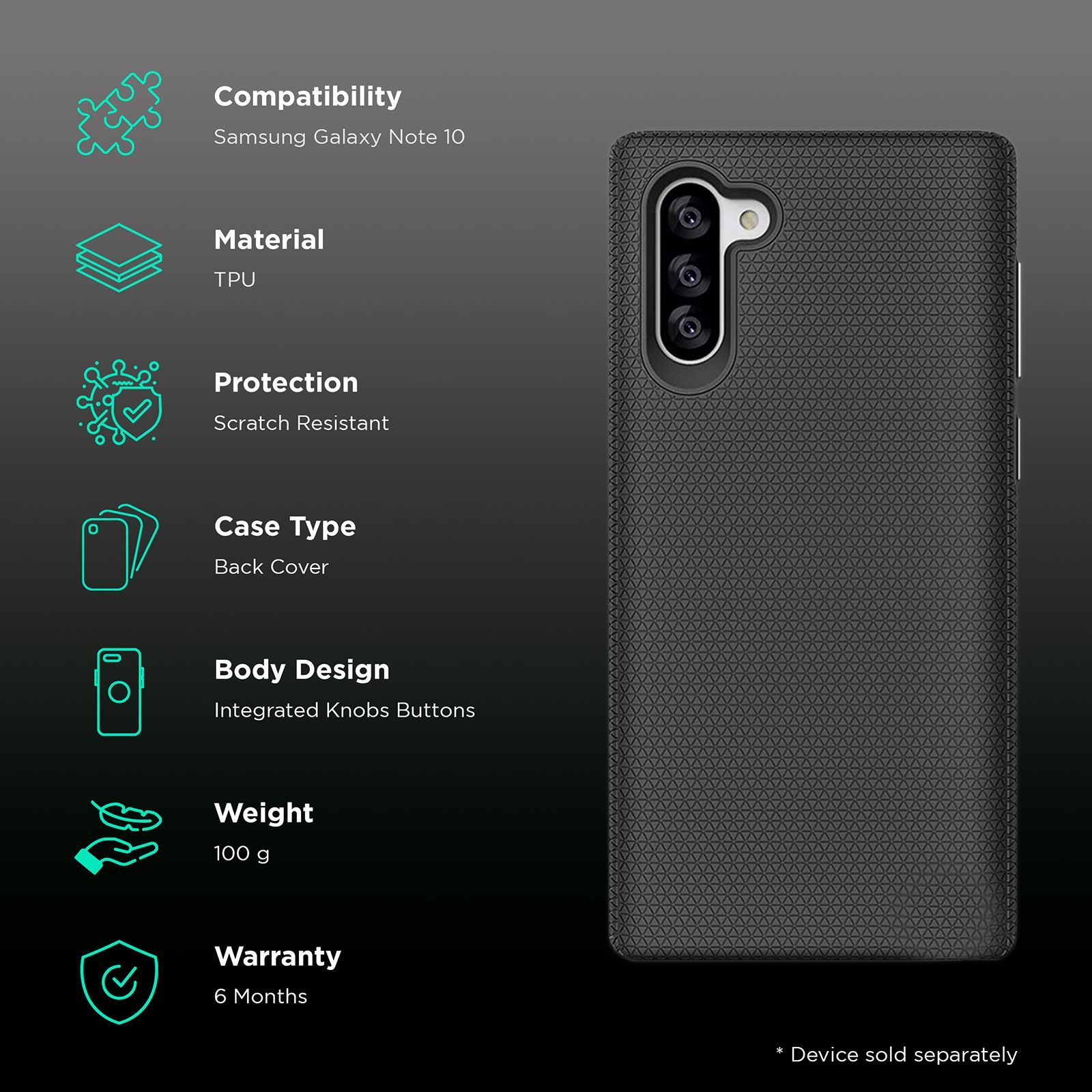 stuffcool Spike Hard Polycarbonate Back Cover for Samsung Galaxy Note 10 (Camera Protection, Black)_2