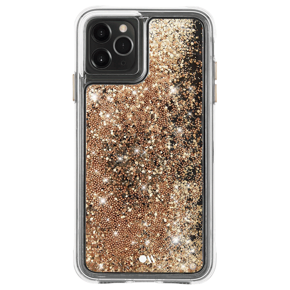 Case-Mate Waterfall Glitter Polycarbonate Back Cover for Apple iPhone 11 Pro (Wireless Charging Compatible, Gold Waterfall)_3
