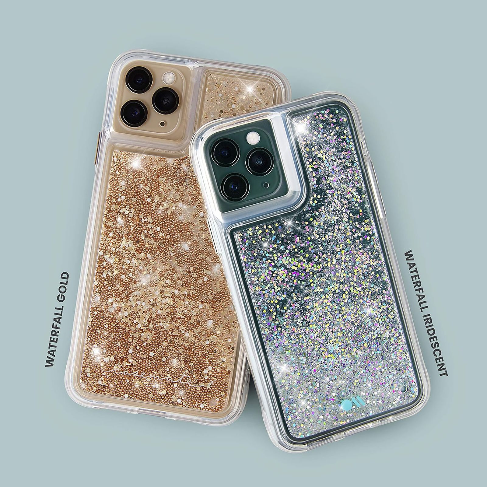 Case-Mate Waterfall Glitter Polycarbonate Back Cover for Apple iPhone 11 Pro (Wireless Charging Compatible, Gold Waterfall)_9