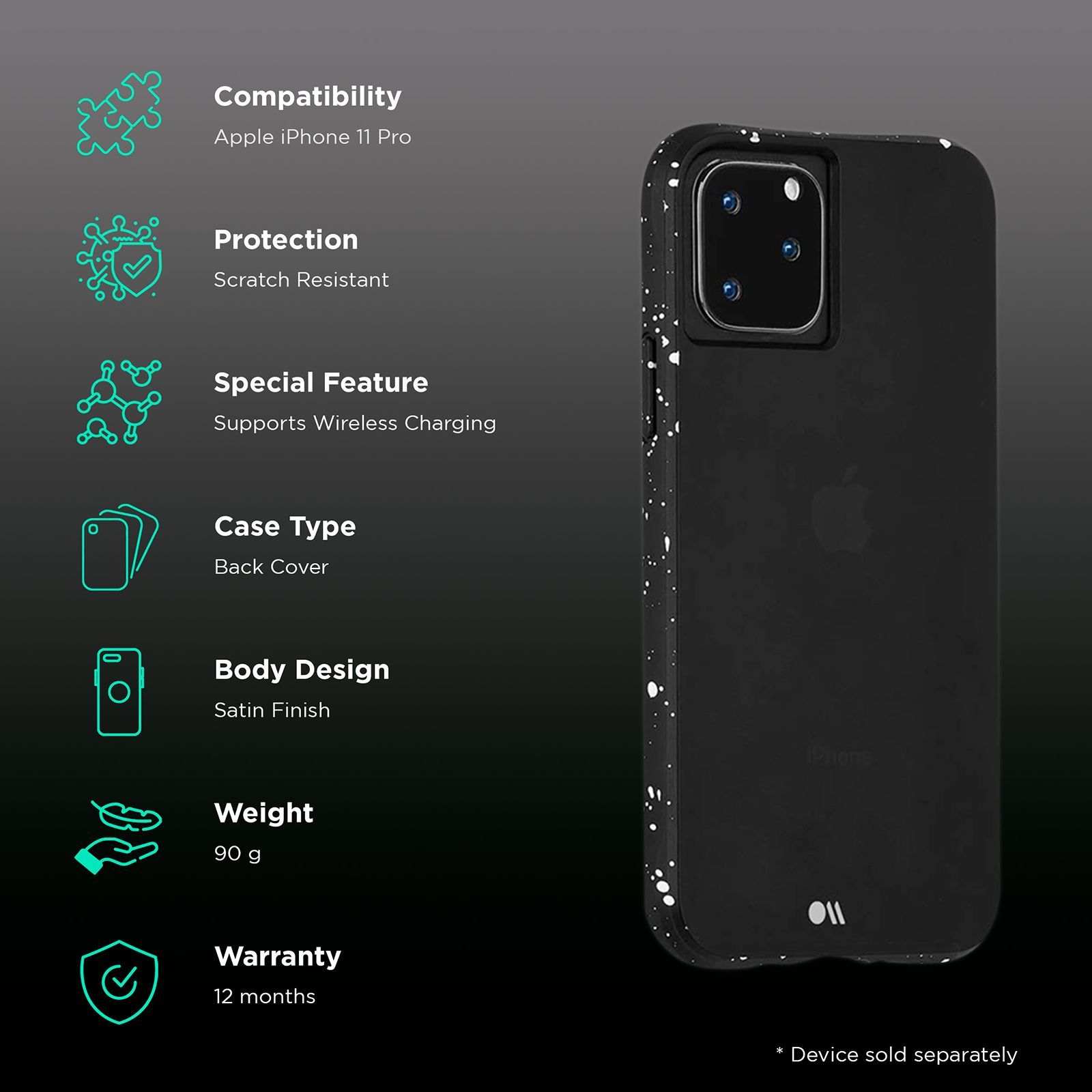 Case-Mate Back Cover for Apple iPhone 11 Pro (Camera Protection, Active Black)_2