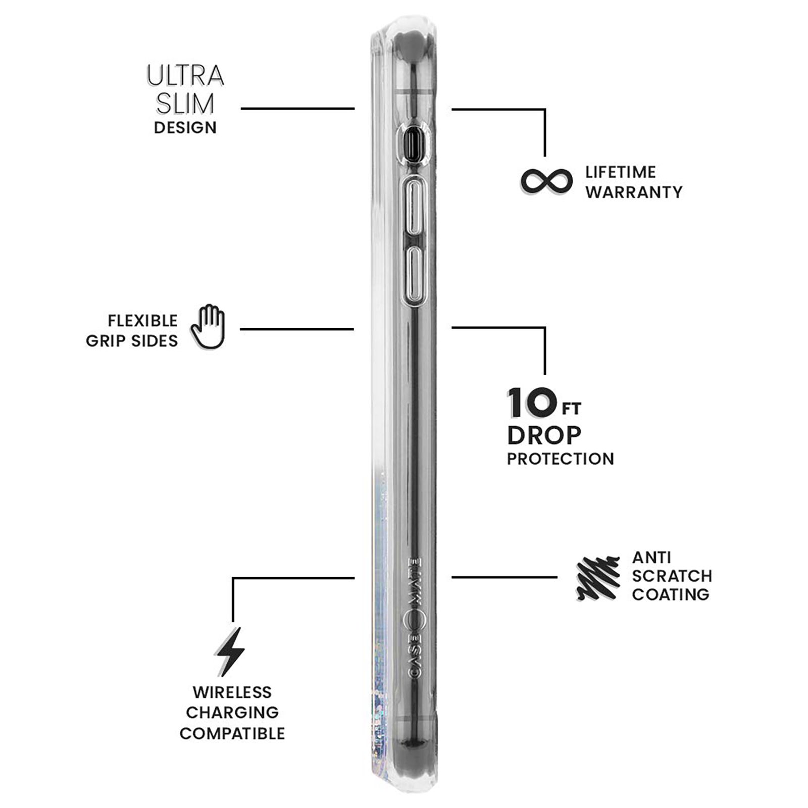 Case-Mate Waterfall Glitter Polycarbonate Back Cover for Apple iPhone 11 Pro Max (Wireless Charging Compatible, Iridescent Diamond)_6