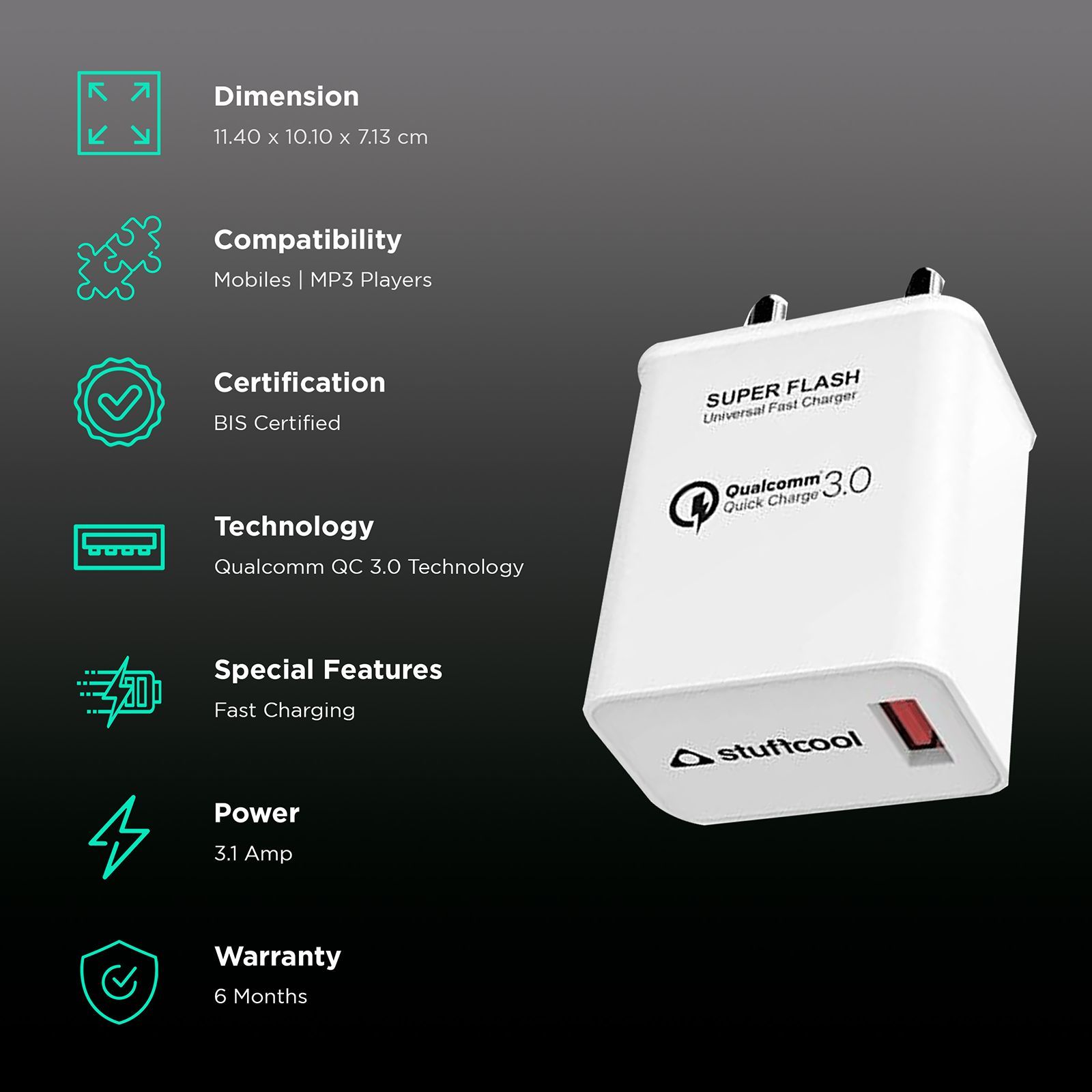 stuffcool Super Flash Wall Charging Adapter (WCSUPFL-WHT, White)_2