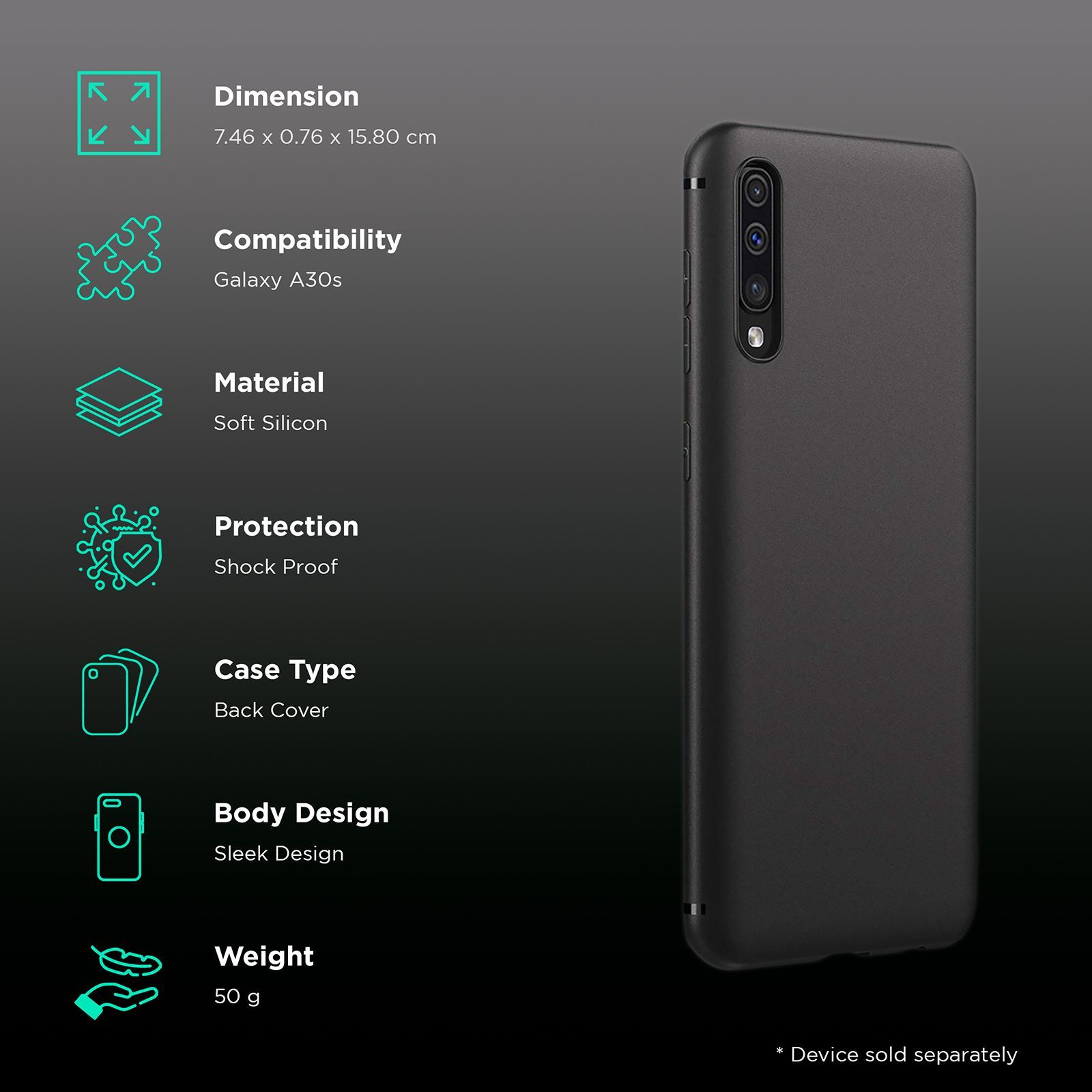 scratchgard 446 Silicone Back Cover for Galaxy A30s (Sleek Design,, Black)_2