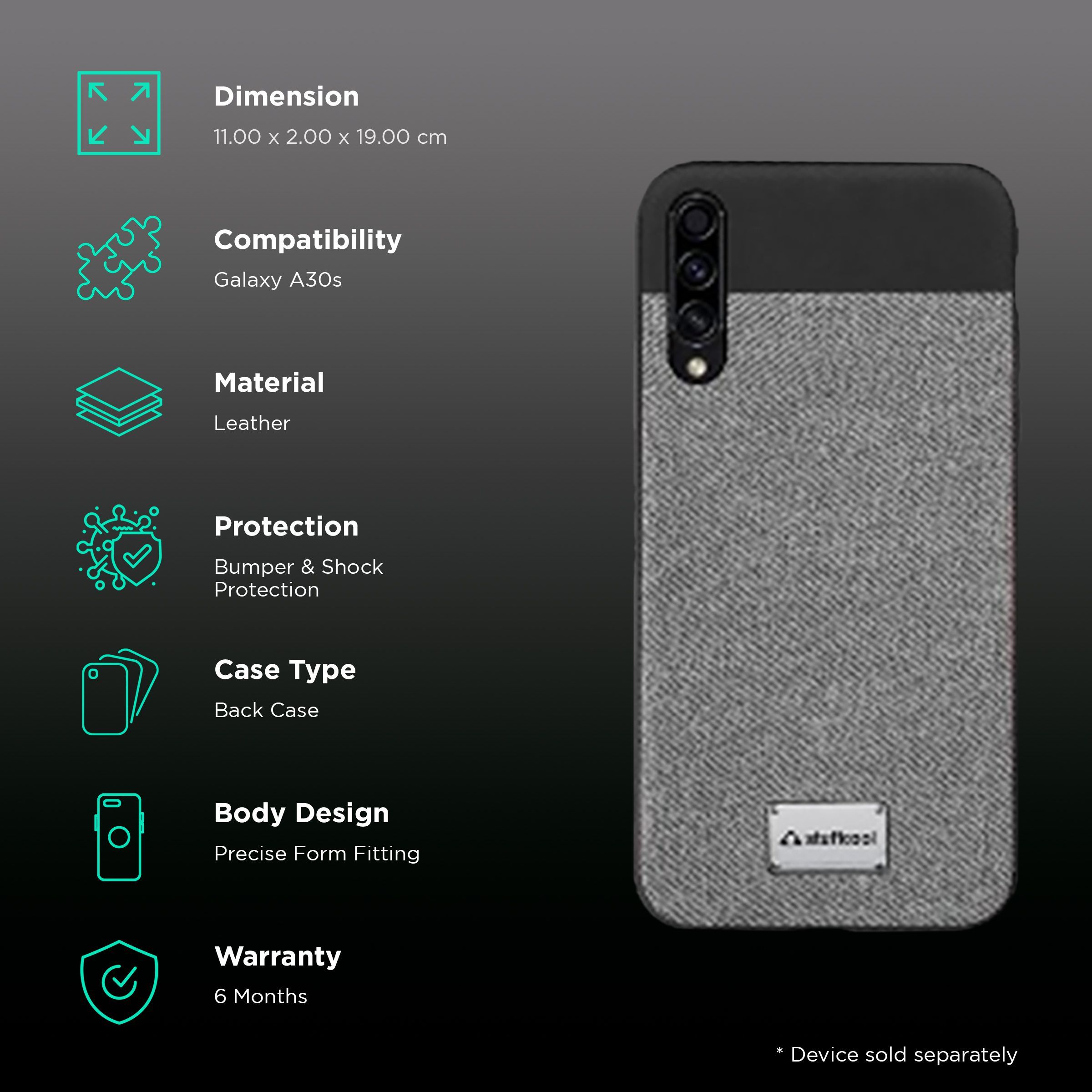 stuffcool Bon Leather Back Cover for SAMSUNG Galaxy A30s (Shock & Scratch Proof, Grey)_2