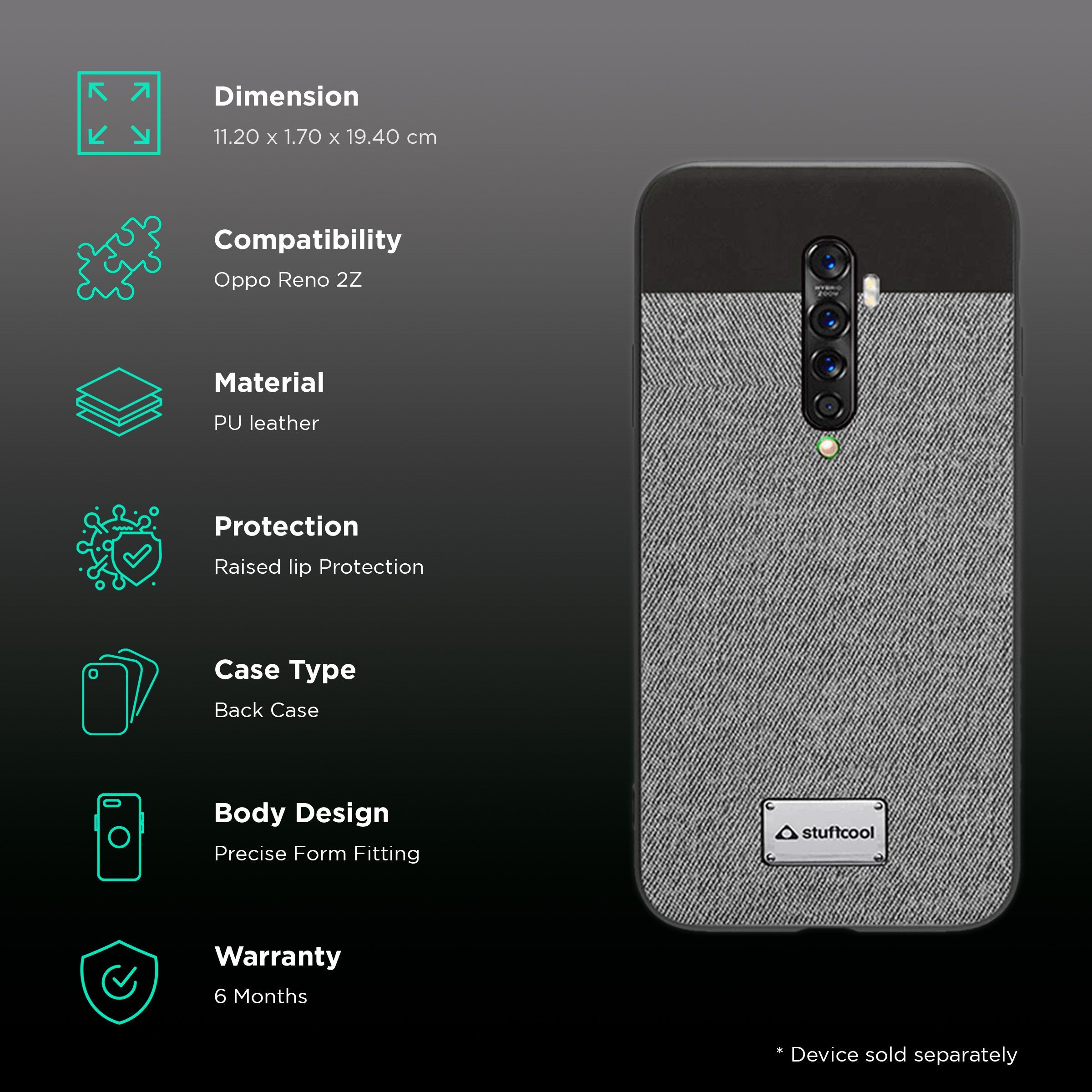 stuffcool PU & Leather Back Cover oppo Reno 2Z (Scratch Protection, Grey)_2