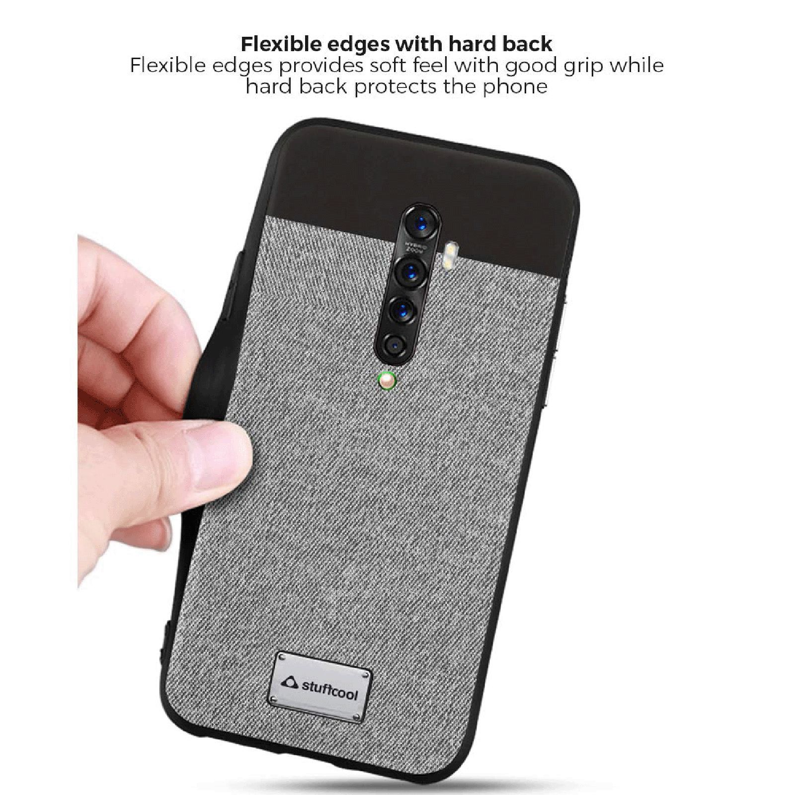 stuffcool PU & Leather Back Cover oppo Reno 2Z (Scratch Protection, Grey)_6