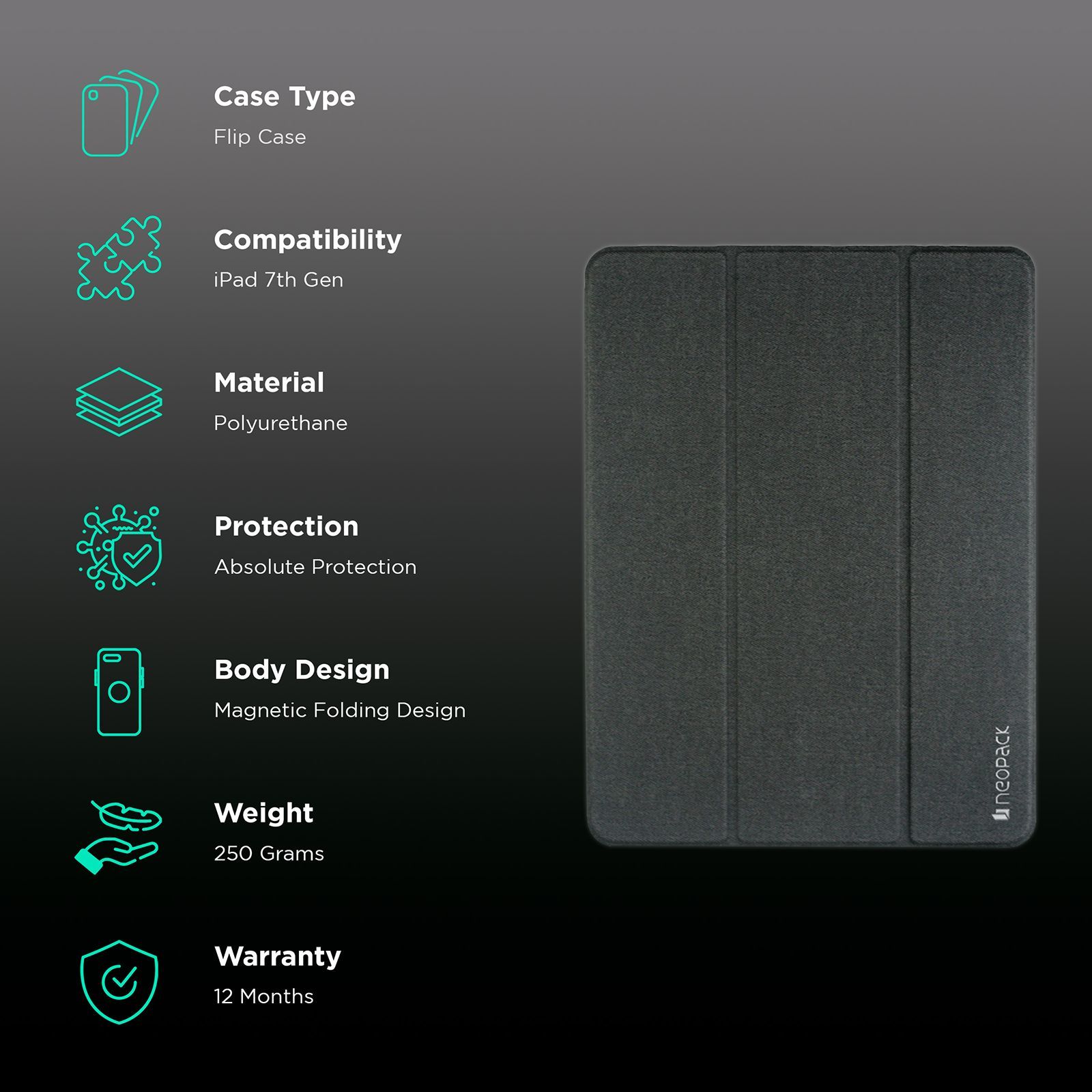 neopack Trifold Delta Polyurethane Flip Cover for Apple iPad 7th Gen 10.2 Inch (Shock Resistant, Black) neopack Trifold Delta Polyurethane Flip Cover for Apple iPad 7th Gen 10.2 Inch (Shock Resistant, Black)_2