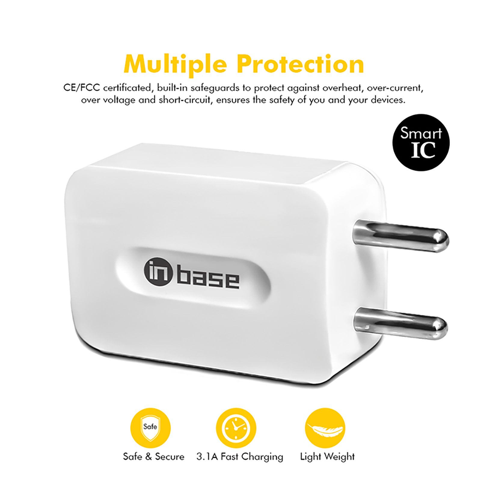 in base USB 2-Port Fast Charger (Type A to Micro USB , Multiple Protection, White)_10
