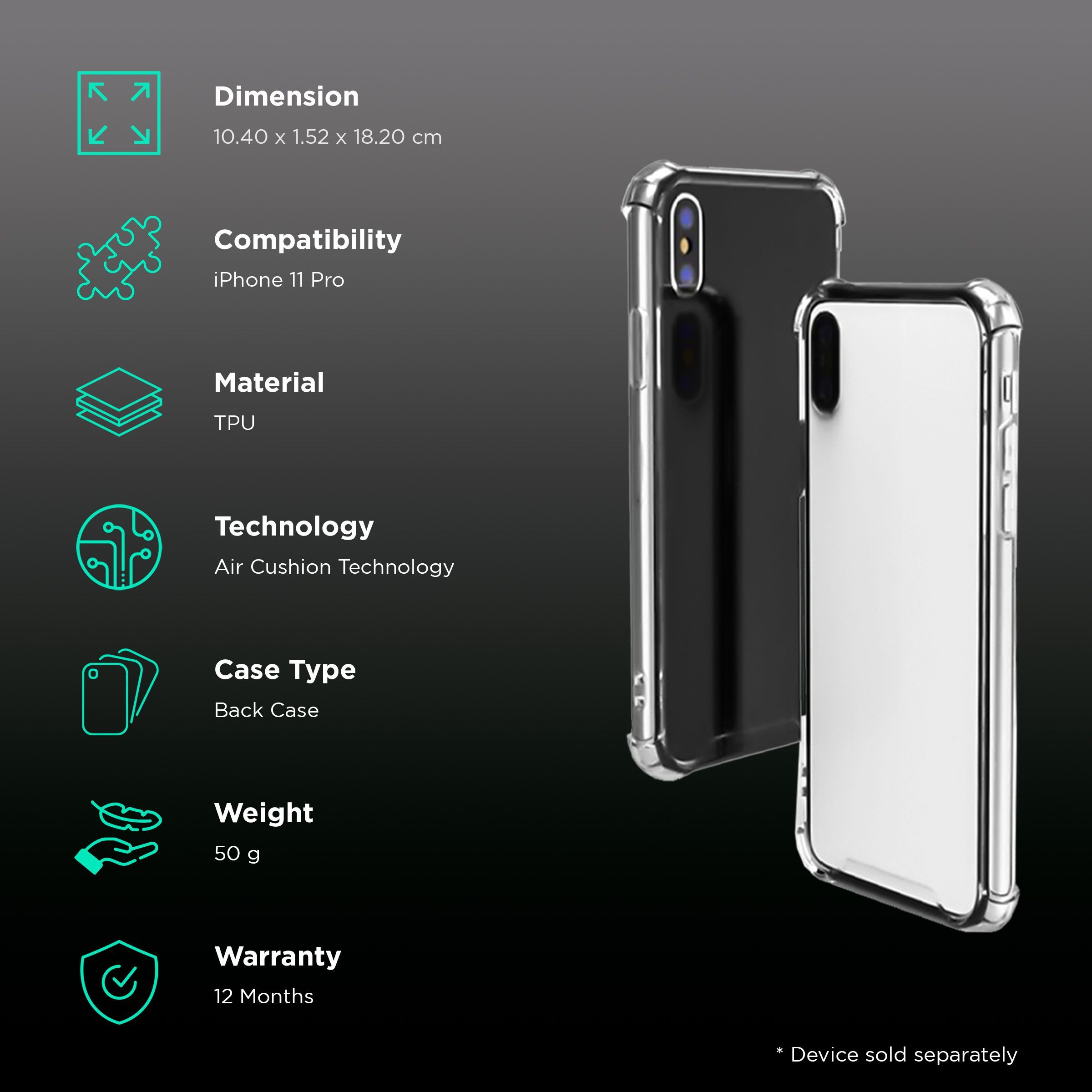 in base Ultra Hard TPU Back Cover for Apple iPhone 11 Pro (Air Cushion Technology, Clear)_2