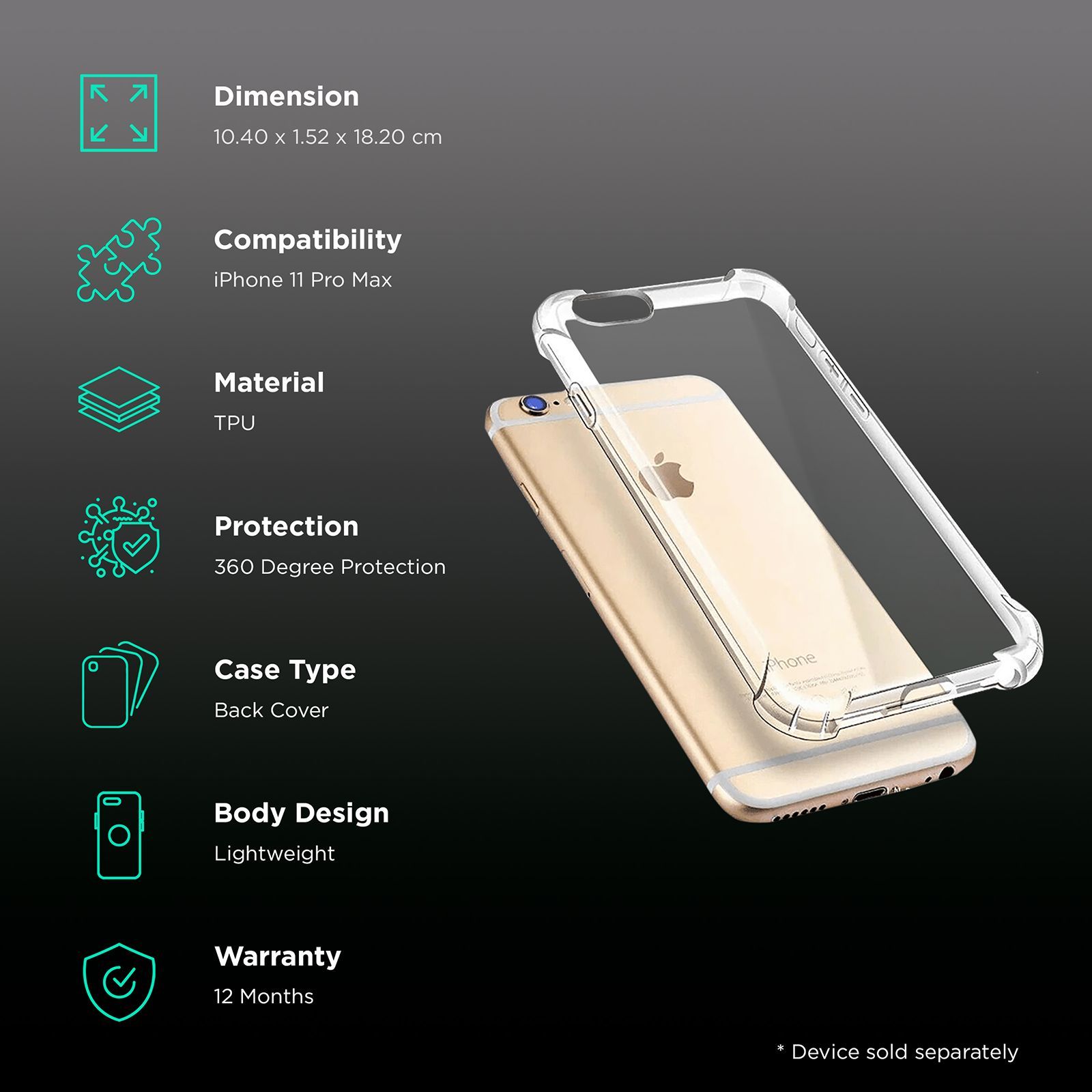 in base Ultra Clear Hard TPU Back Case for Apple iPhone 11 Pro Max (360 Degree Protection, Clear)_2