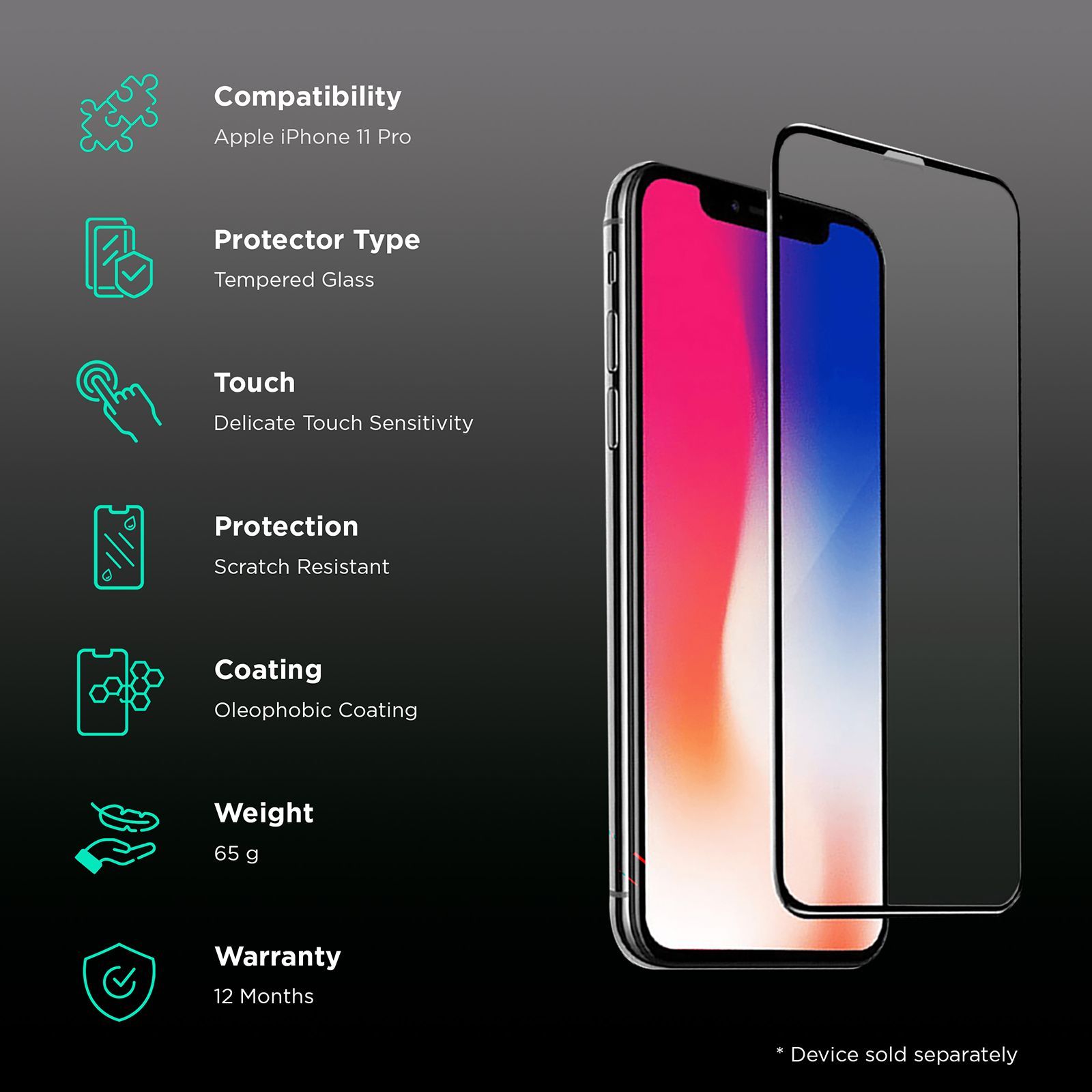 in base 3D Tempered Glass Screen Protector for Apple iPhone 11 Pro (Fingerprint Resistant)_3