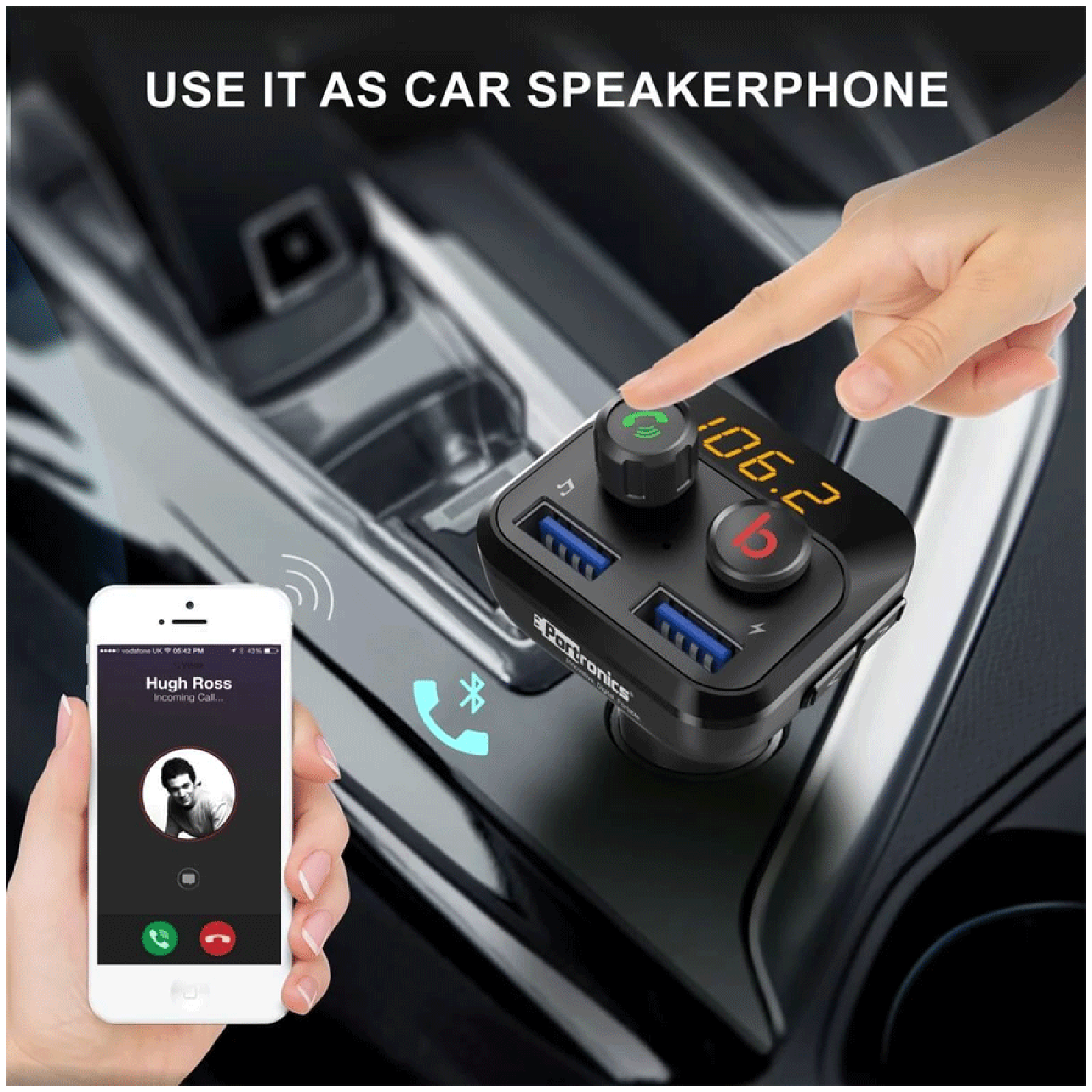 PORTRONICS Auto 10 Bluetooth & USB Car Charging Adapter (POR 320, Black)_7