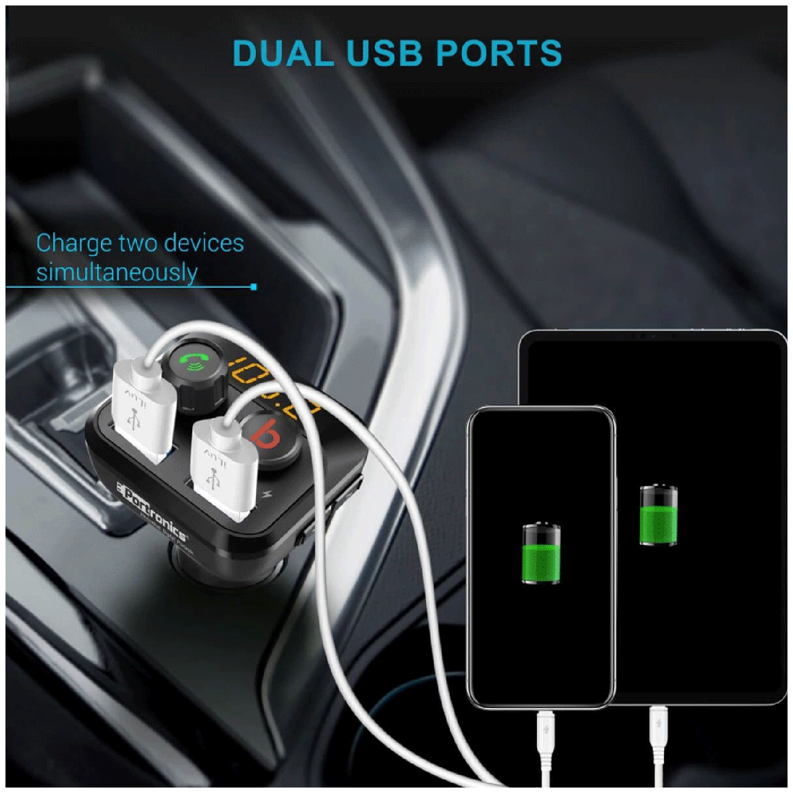 PORTRONICS Auto 10 Bluetooth & USB Car Charging Adapter (POR 320, Black)_8