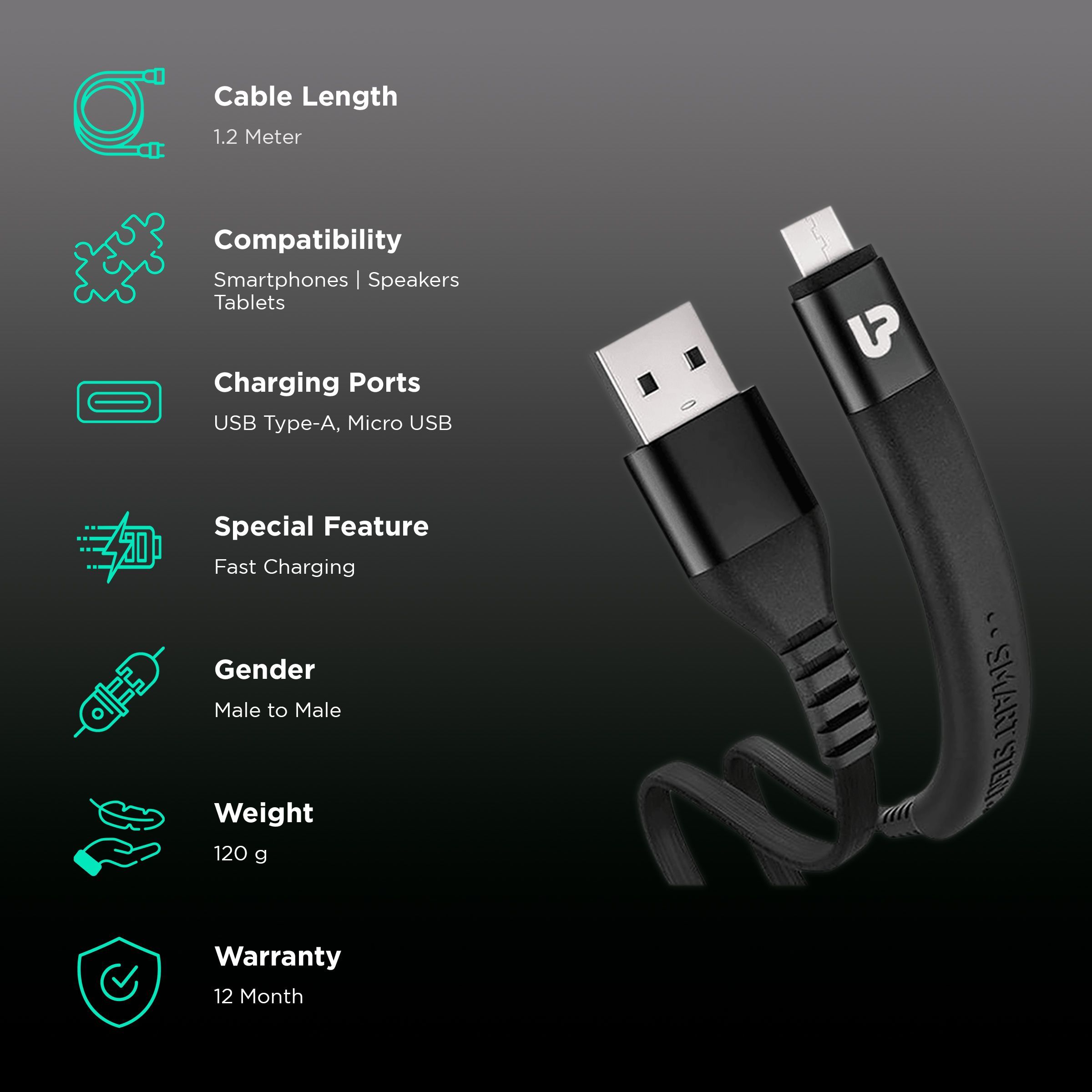 ultraprolink Flex Type A to Micro USB 3.9 Feet (1.2M) Cable (Tangle Free Flat Wire, Black) ultraprolink Flex Type A to Micro USB 3.9 Feet (1.2M) Cable (Tangle Free Flat Wire, Black)_2