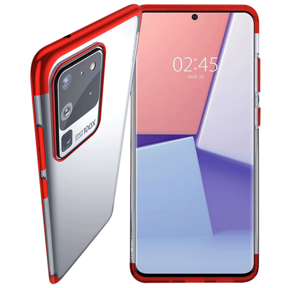 in base Luxury Polyurethane Back Cover for SAMSUNG Galaxy S20 Ultra (Lightweight, Clear with Red)_1