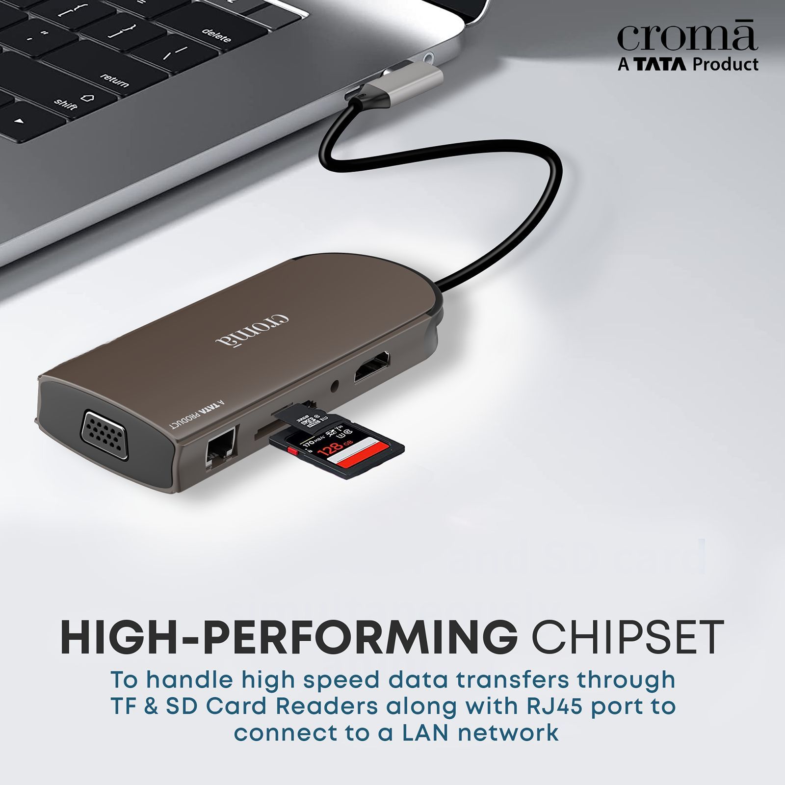 Croma 10-in-1 USB 3.0 Type C to USB 3.0 Type C, USB 3.0 Type A, SD Card Slot, TF Card Reader, RJ45, VGA Port, HDMI, 3.5mm Stereo Multi-Port Hub (High Speed Transfer Data, Silver)_6