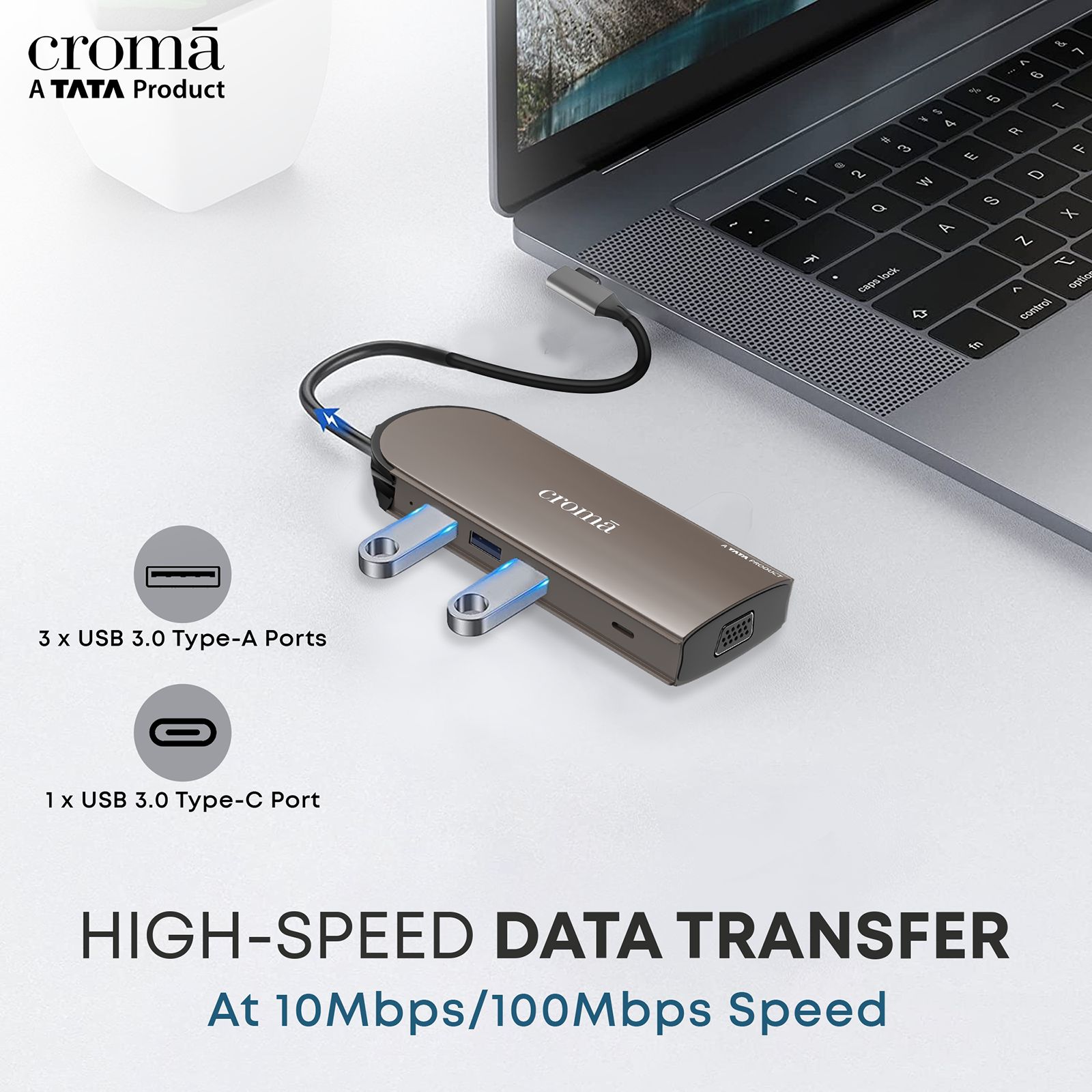 Croma 10-in-1 USB 3.0 Type C to USB 3.0 Type C, USB 3.0 Type A, SD Card Slot, TF Card Reader, RJ45, VGA Port, HDMI, 3.5mm Stereo Multi-Port Hub (High Speed Transfer Data, Silver)_4