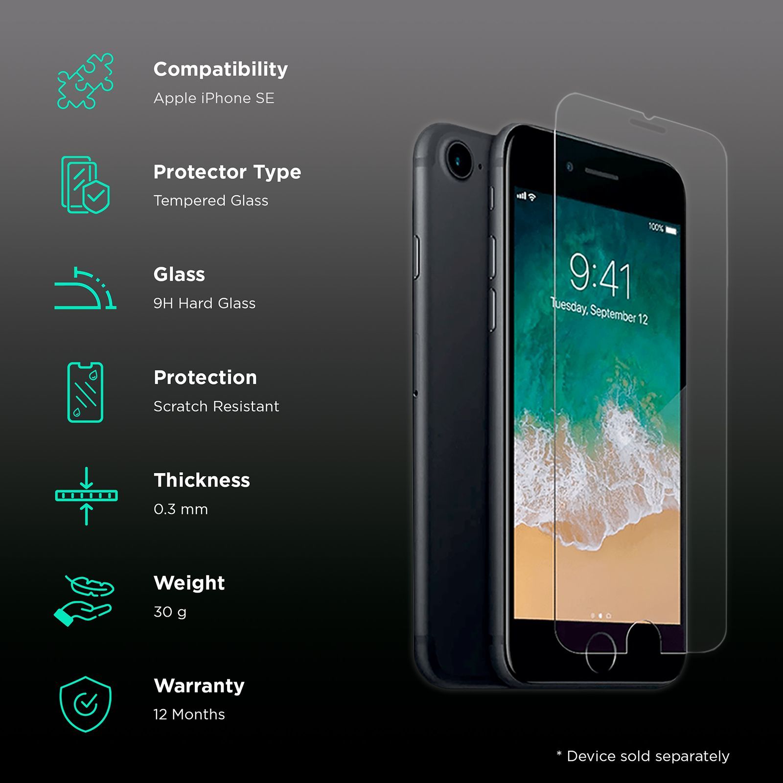 in base Tempered Glass Screen Protector for Apple iPhone SE (Fingerprint Resistant)_3