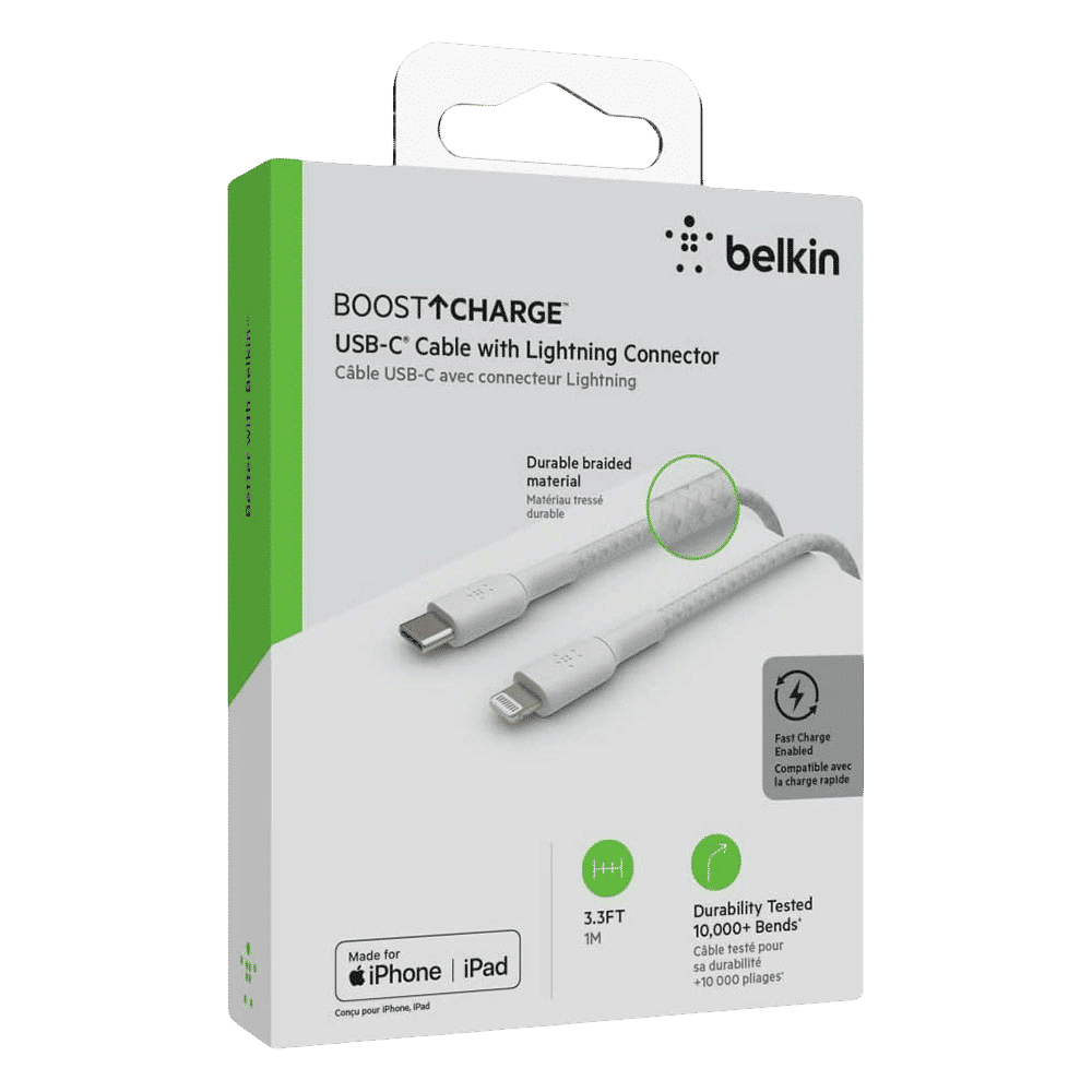belkin Boost Charge USB 2.0 Type C to Lightning Charging Cable (Double Braided Nylon, White) belkin Boost Charge USB 2.0 Type C to Lightning Charging Cable (Double Braided Nylon, White)_6