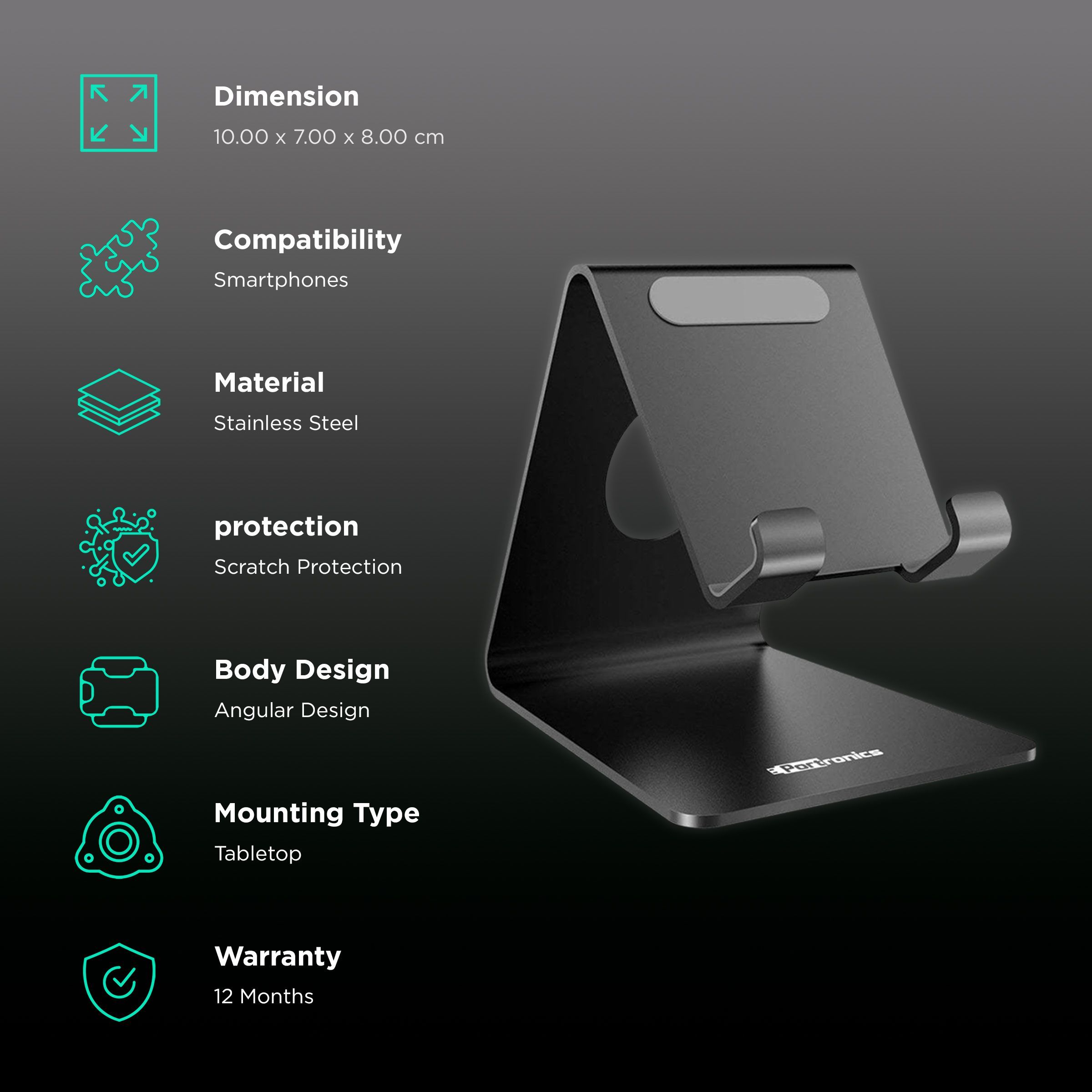 PORTRONICS MoDesk Universal Stainless Steel Phone Holder (POR 122, Black)_3