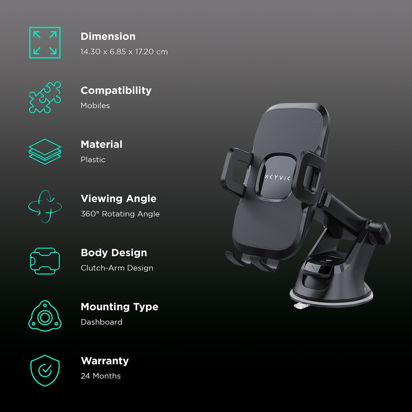 SKYVIK Truhold Dashboard and Windshield Arm Mobile Holder (Car, CM-AS10AF, Black)_3