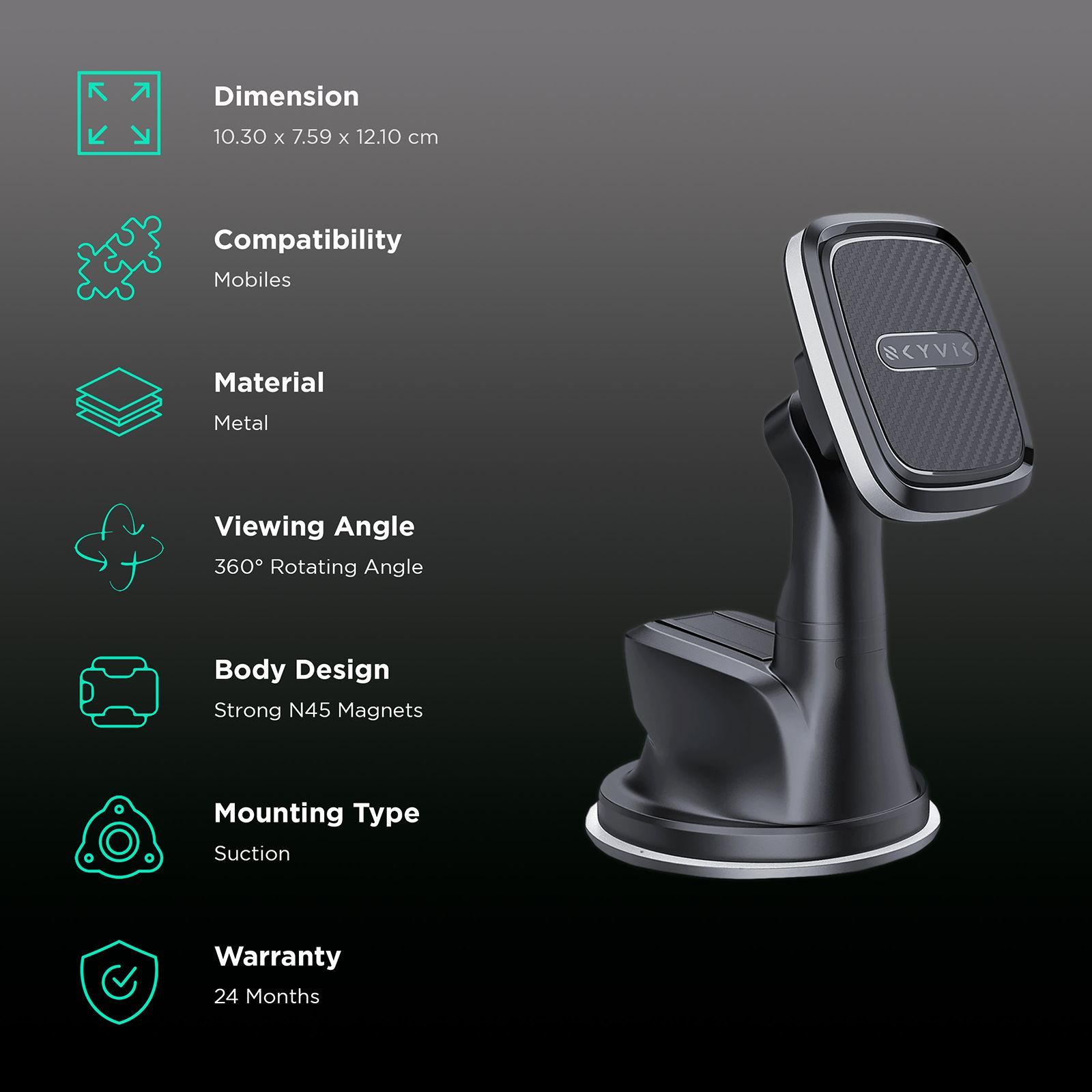 SKYVIK Truhold Dashboard Magnetic Mobile Holder (Car, CM-DM01, Black)_3