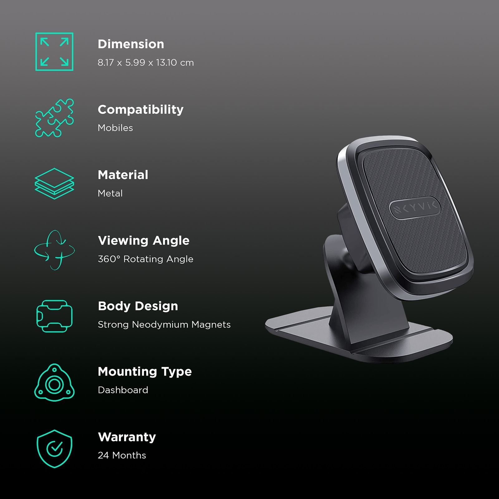 SKYVIK Truhold Magnetic Air-vent Dashboard Mobile Holder (Car, CM-ADM02, Black)_3