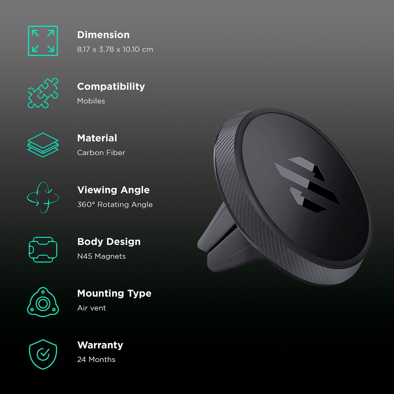 SKYVIK Truhold Magnetic Air-vent Magnetic Mobile Holder (Car, CM-AR04, Black)_2