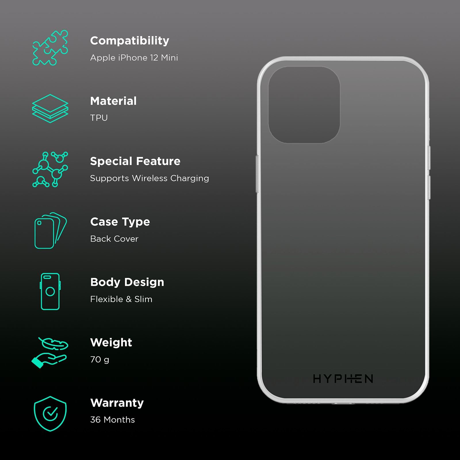 HYPHEN HPC-CXII540756 Soft TPU Back Cover for Apple iPhone 12 Mini (Flexible and Slim, Clear)_2