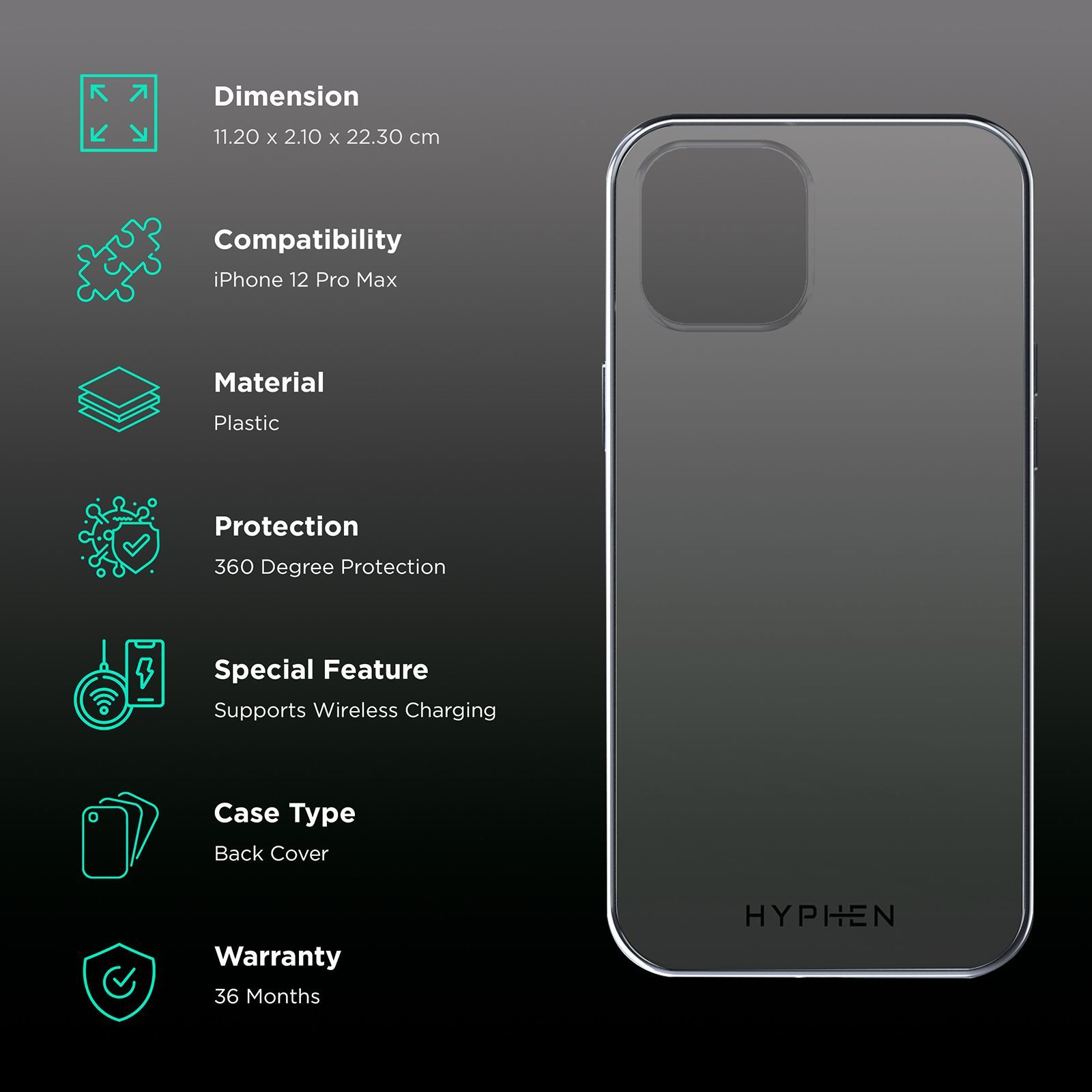 HYPHEN Frame TPU & Plastic Back Cover for Apple iPhone 12 Pro Max (Supports Wireless Charging, Silver)_2