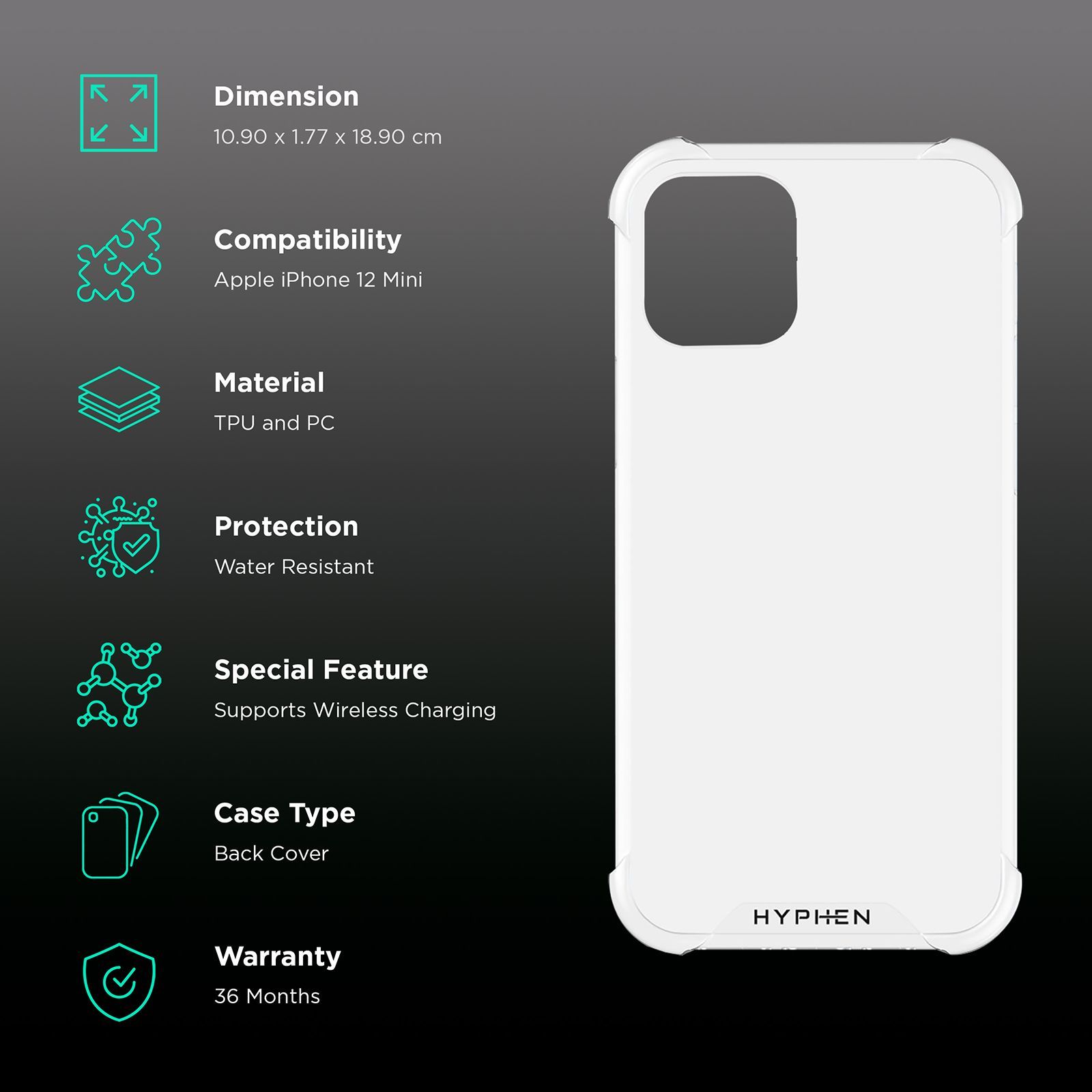 HYPHEN HPC-DXII540442 TPU and Polycarbonate Back Cover for Apple iPhone 12 Mini (Compact, Flexible and Slim, Clear) HYPHEN HPC-DXII540442 TPU and Polycarbonate Back Cover for Apple iPhone 12 Mini (Compact, Flexible and Slim, Clear)_2