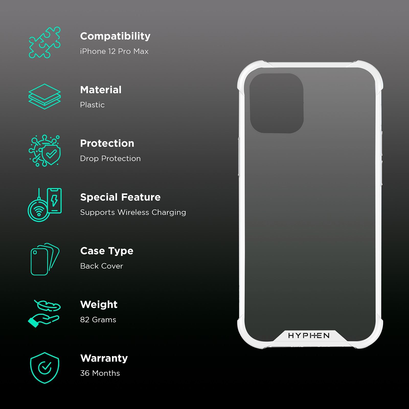 HYPHEN Polycarbonate & TPU Back Case for Apple iPhone 12 Pro Max (Wireless Charging Support, Clear)_2