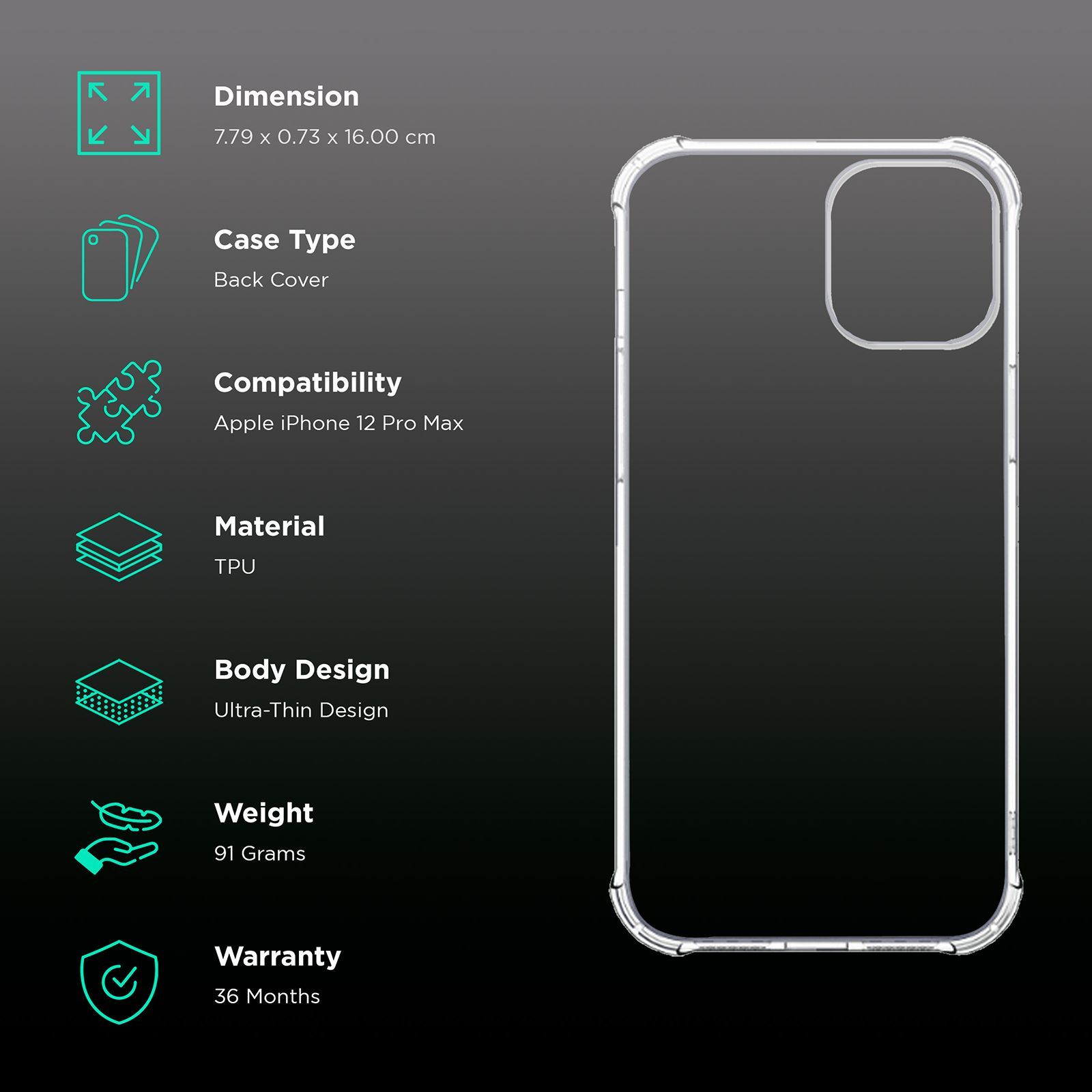 in base Ultra Clear TPU Shell Back Cover for Apple iPhone 12 Pro Max (Soft and Flexible, Clear)_2