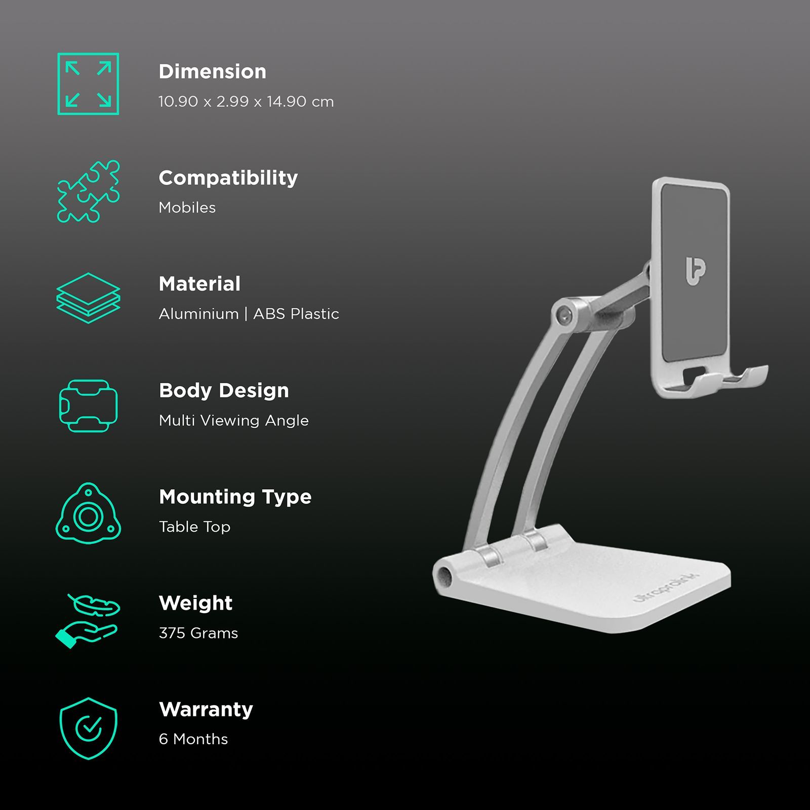 ultraprolink Table Top Stand Universal Phone Holder for Tablets and Smartphones (Multi view Angle, UM1030, White)_3
