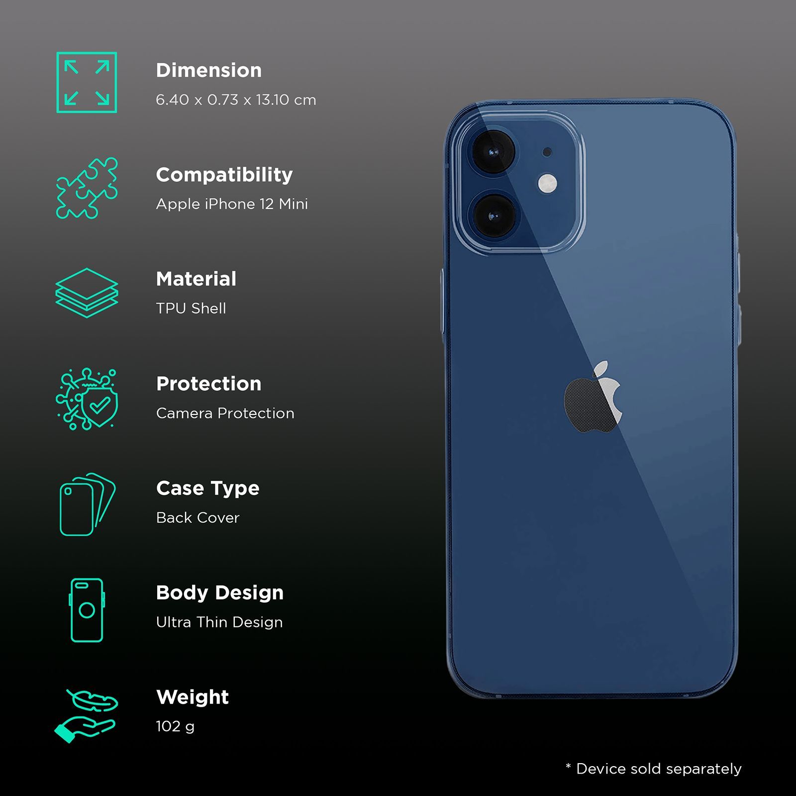 in base Ultra Slim TPU Shell Back Cover for Apple iPhone 12 Mini (Ultra Thin Design, Clear)_2