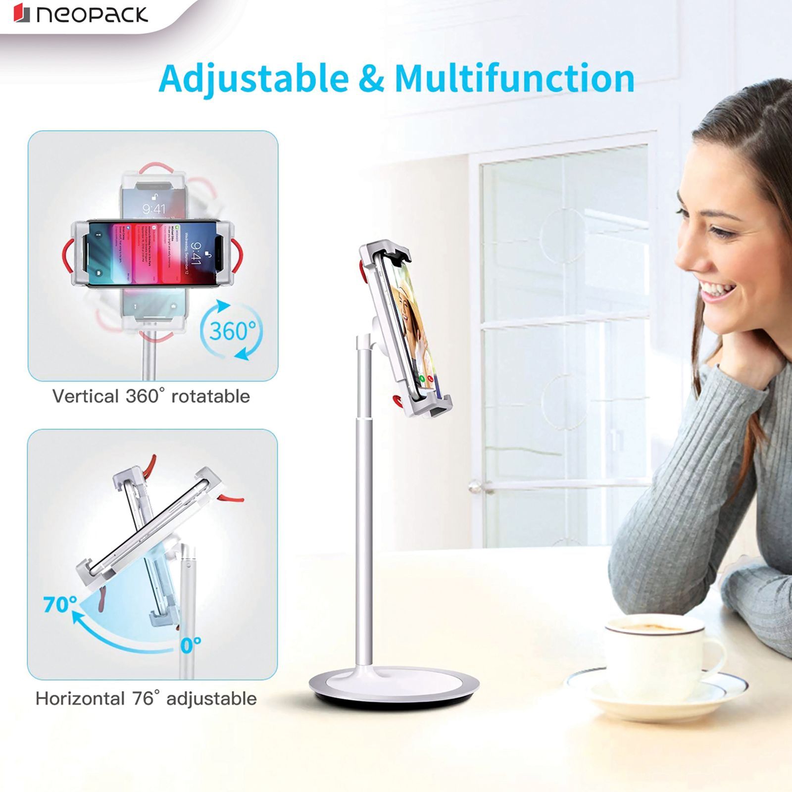 neopack Unimount For Mobile Phones and Tablets (360-Degree Rotatable, USTWH, White)_8