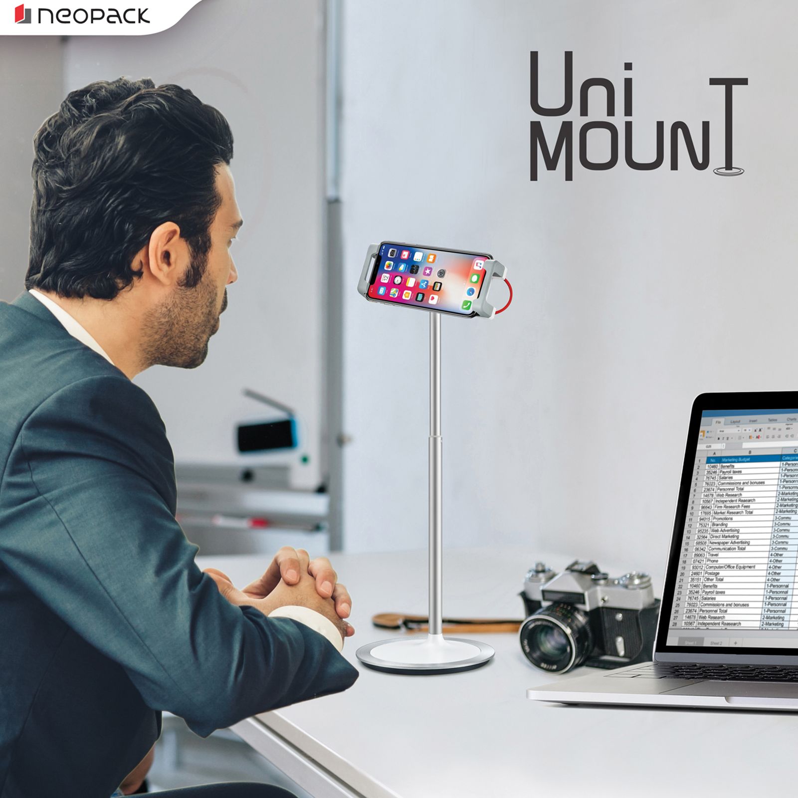 neopack Unimount For Mobile Phones and Tablets (360-Degree Rotatable, USTWH, White)_5