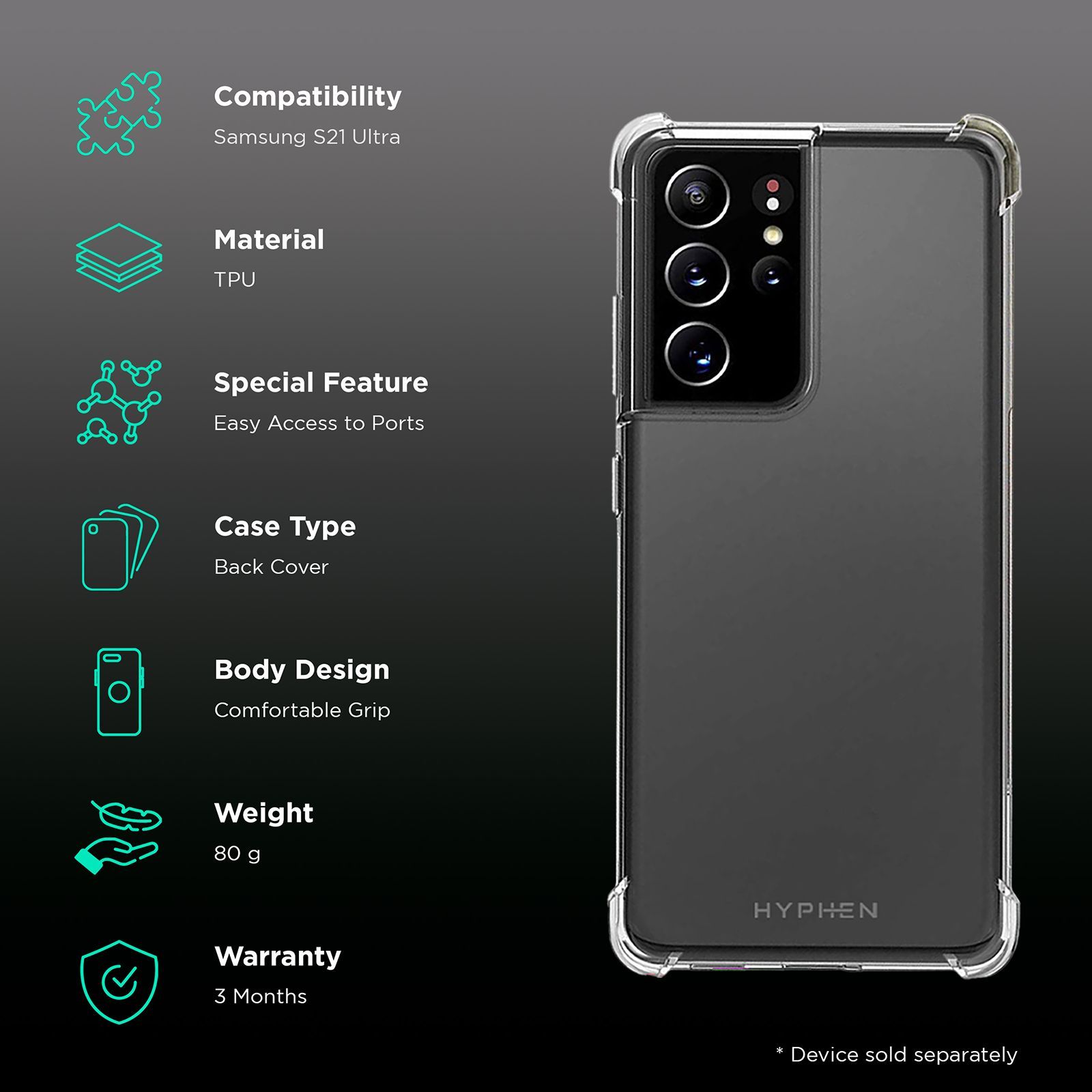 HYPHEN HPC-DCS210474 Soft TPU Back Cover for SAMSUNG S21 Ultra (Drop Protection, Clear) HYPHEN HPC-DCS210474 Soft TPU Back Cover for SAMSUNG S21 Ultra (Drop Protection, Clear)_2