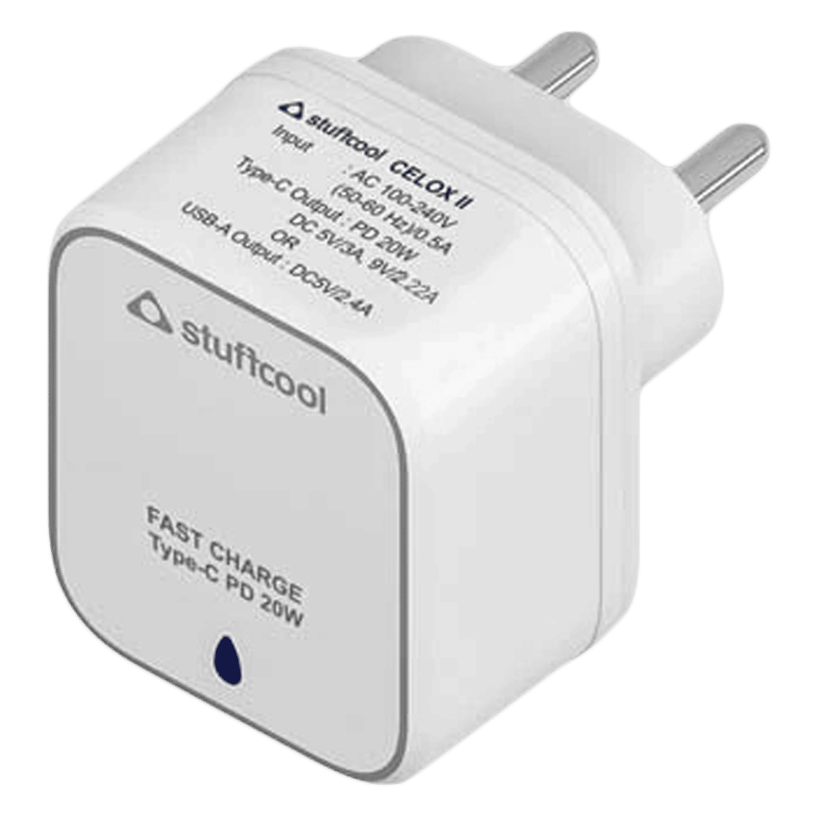 stuffcool Celox2 20W Type A & Type C 2-Port Fast Wall Charger (Adapter Only, BIS Certified, White)_8