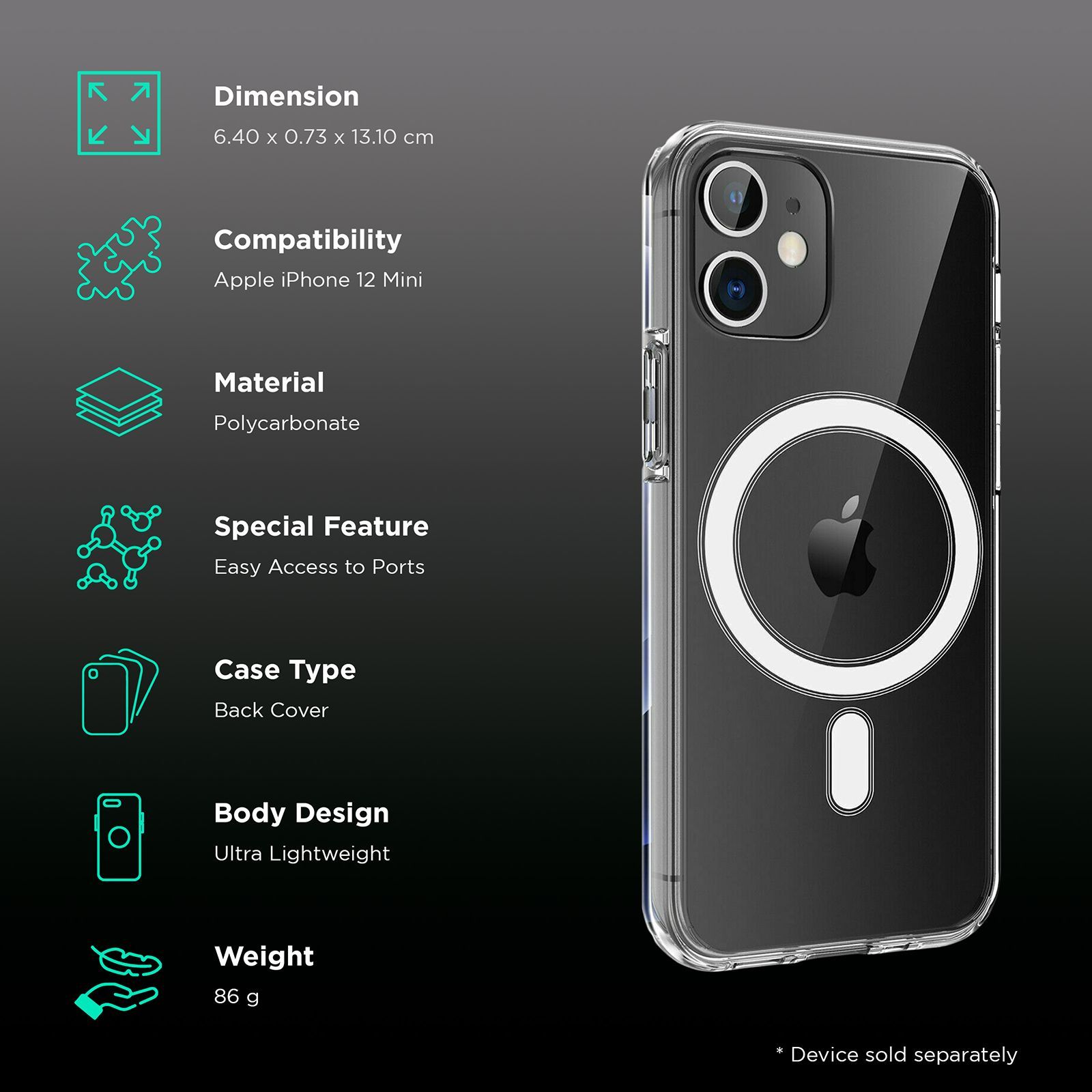 Dr. Vaku Mag Pro Clear Polycarbonate Back Cover for Apple iPhone 12 Mini (Precise Cutouts, Transparent)_2