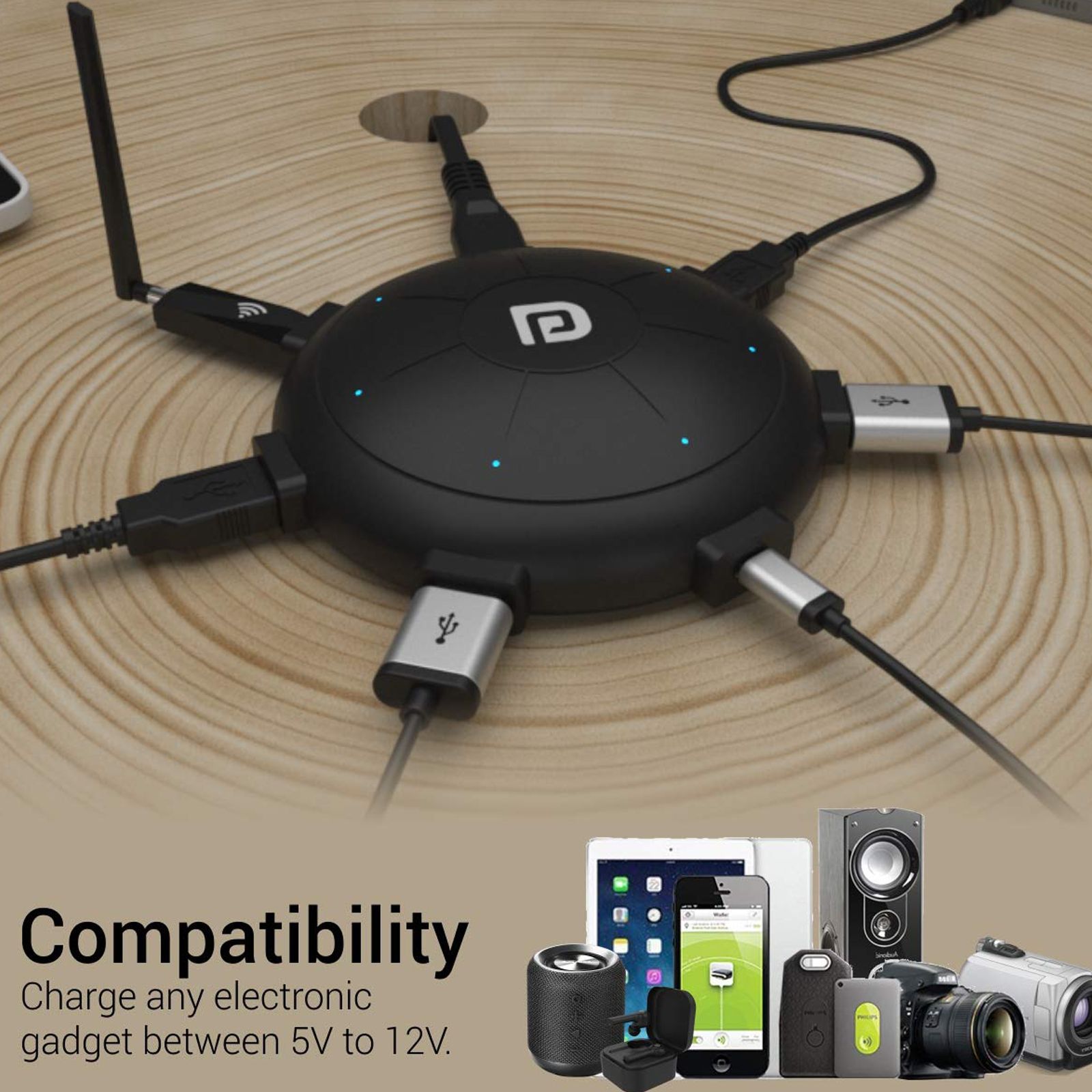 PORTRONICS UFO Pro 60W Type A and Type C 6-Port Fast Charger (Adapter Only, Fast Charging Capability, Black)_10