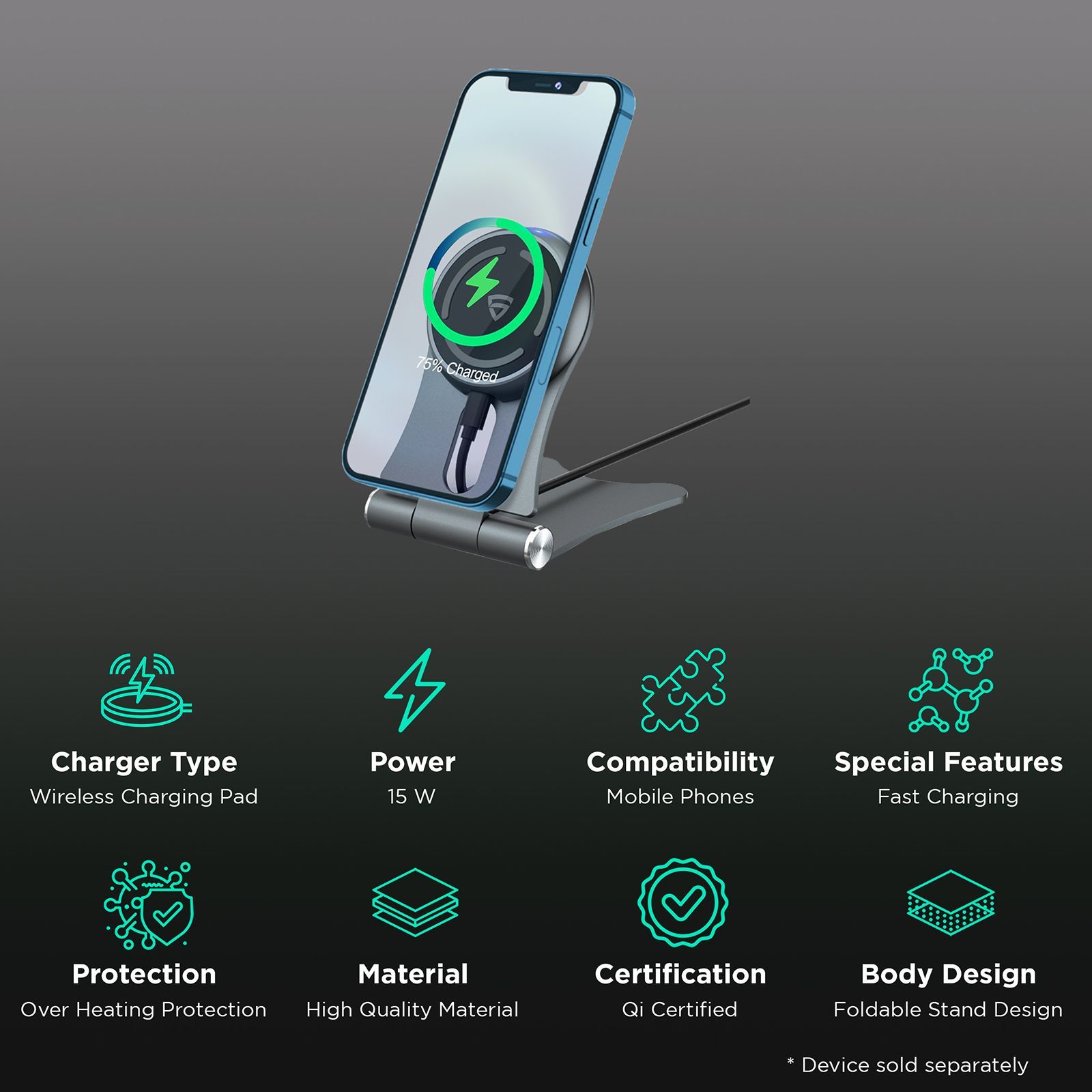 RAEGR MagFix Arc M1320 15W Wireless Charger for iOS (Qi Certified, Over Heating Protection, Metallic Grey)_2