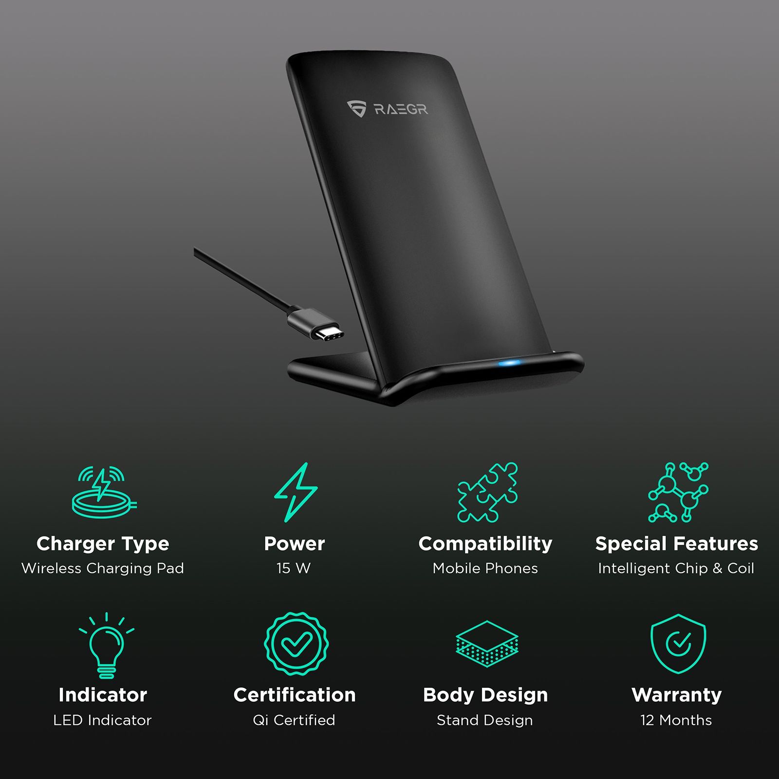 RAEGR Arc 700 15W Wireless Charger for iOS and Android (Qi Certified, Over Voltage Protection, Black) RAEGR Arc 700 15W Wireless Charger for iOS and Android (Qi Certified, Over Voltage Protection, Black)_2