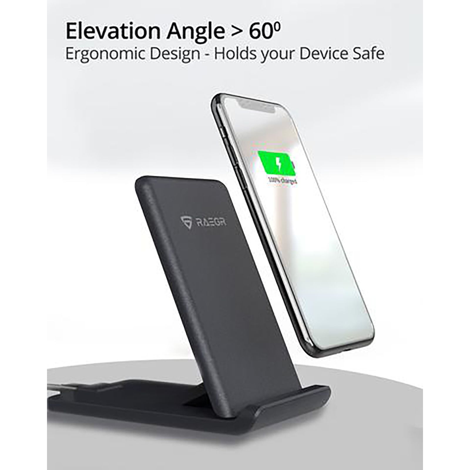 RAEGR Arc 1100 10W Wireless Charger for iOS and Android (Qi Certified, Over Voltage Protection, Sandstone Black)_5