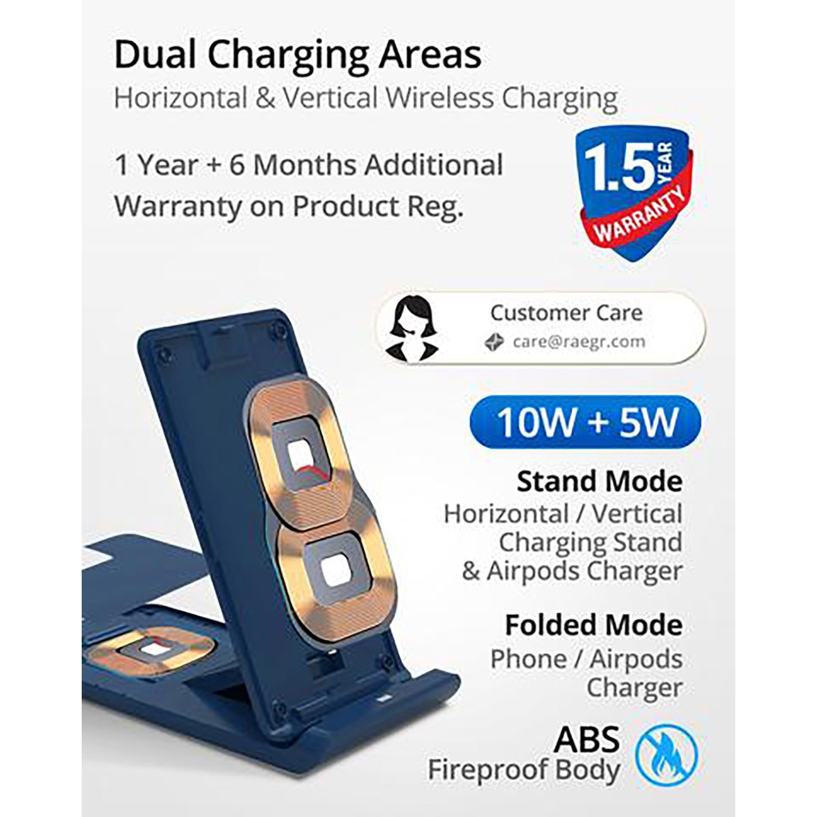 RAEGR Arc 1100 10W Wireless Charger for iOS and Android (Qi Certified, Over Voltage Protection, Navy)_7