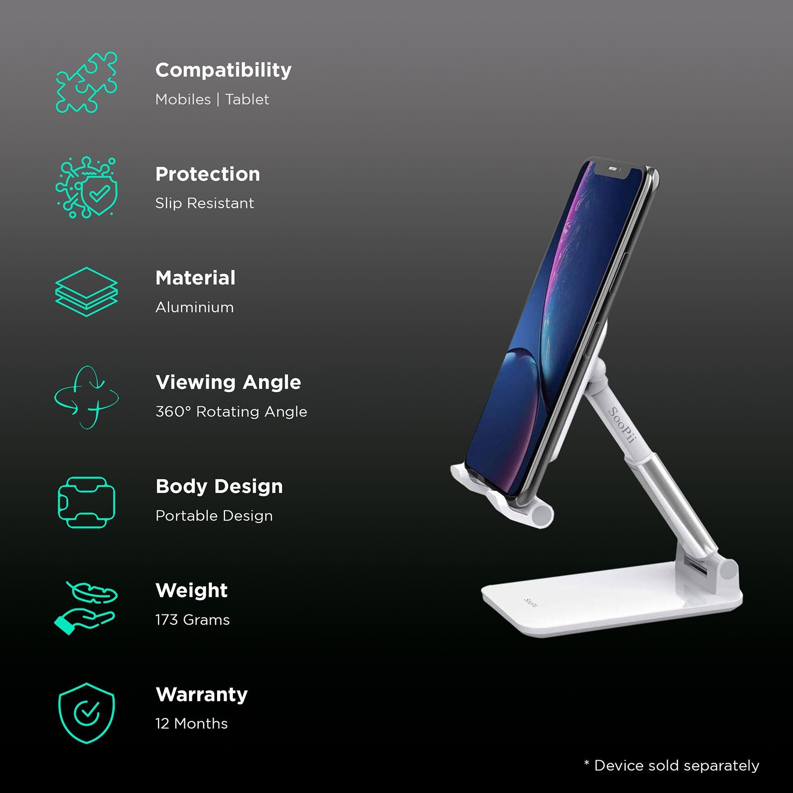 SooPii Stand Holder (Aluminum Stand Holder, DM01, Silver)_3