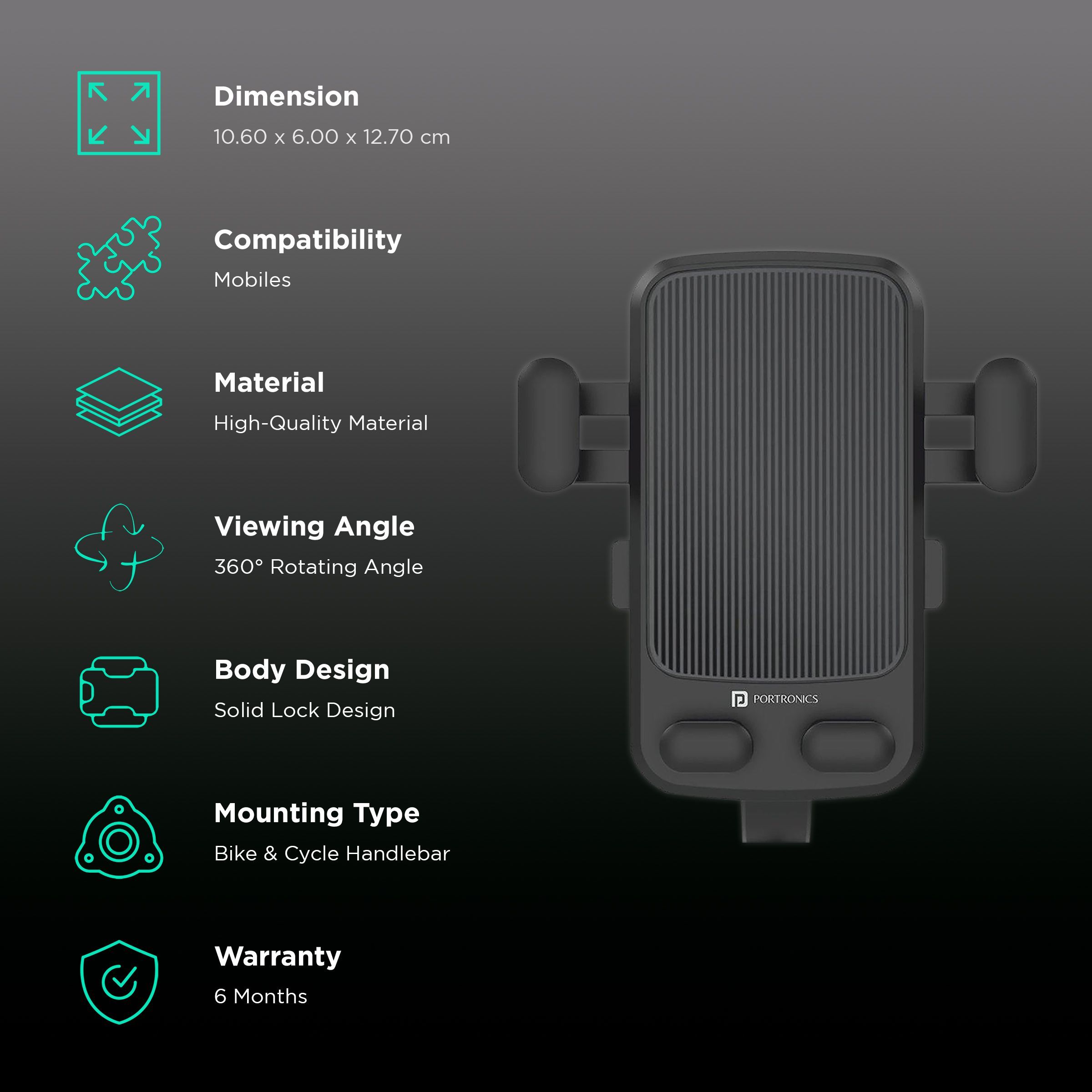 PORTRONICS Mobike II Bike Mobile Holder (Steady Locking, POR-1304, Black)_3