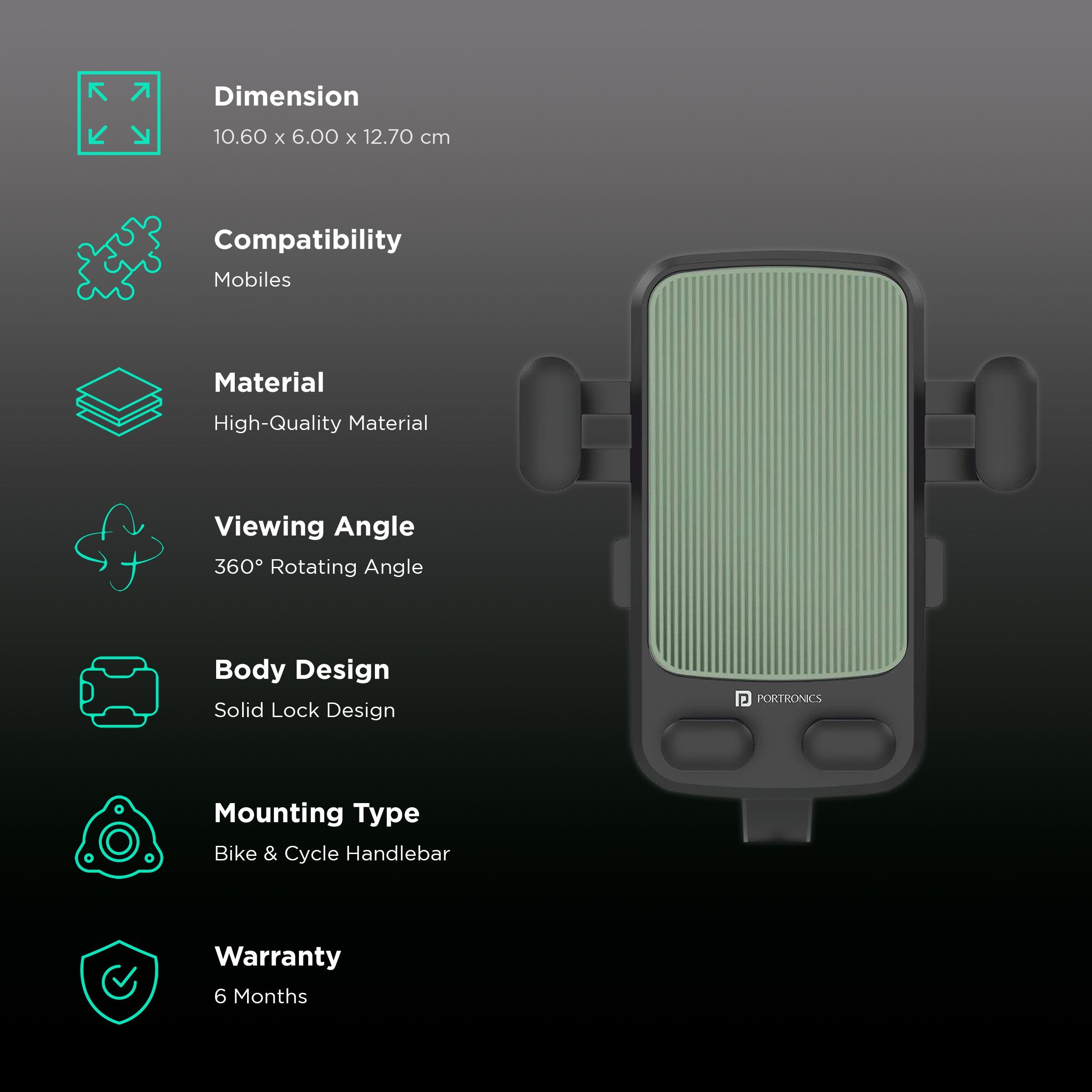 PORTRONICS Mobike II Bike Mobile Holder (Steady Locking, POR-1305, Green)_3