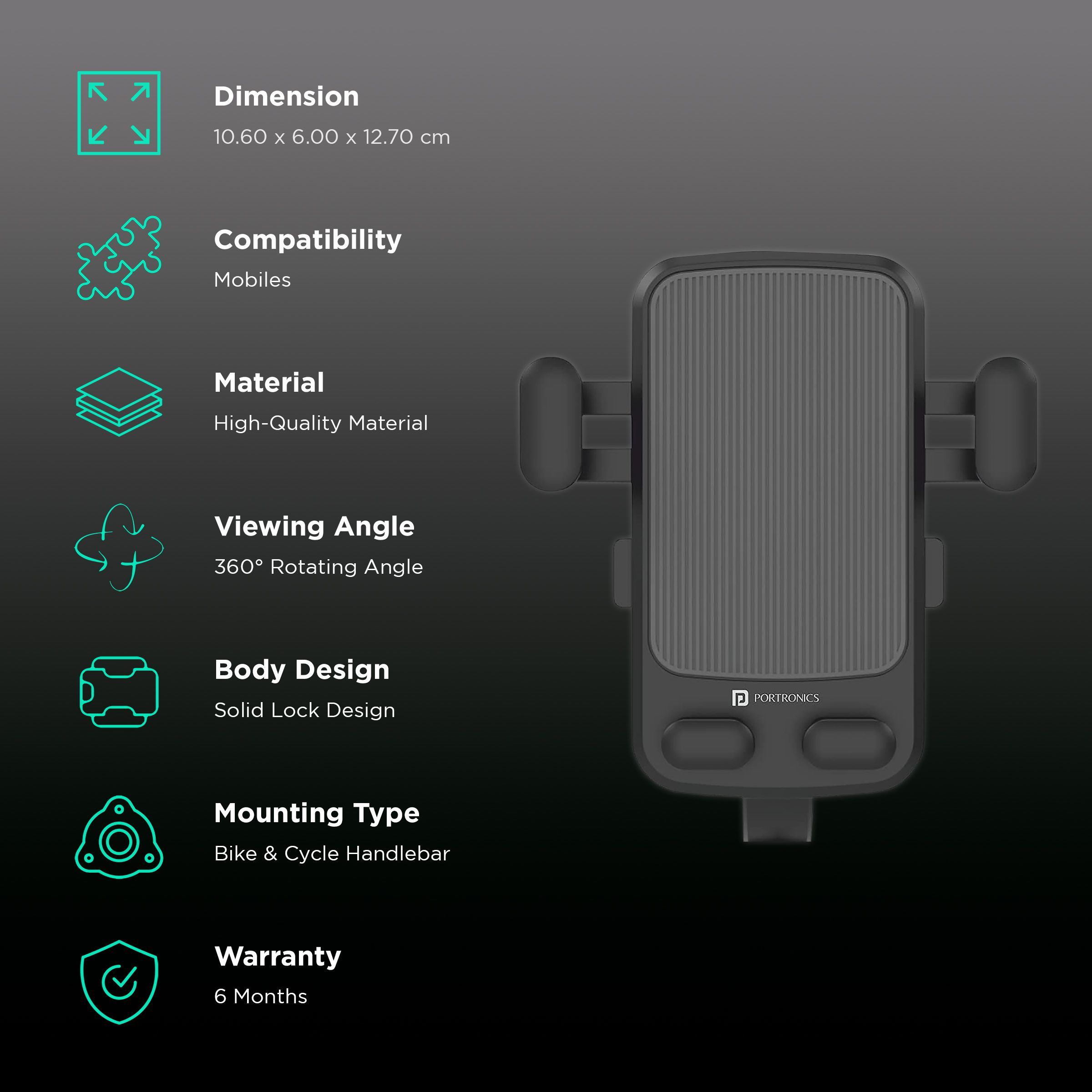 PORTRONICS Mobike II Bike Mobile Holder (Steady Locking, POR-1306, Grey)_3